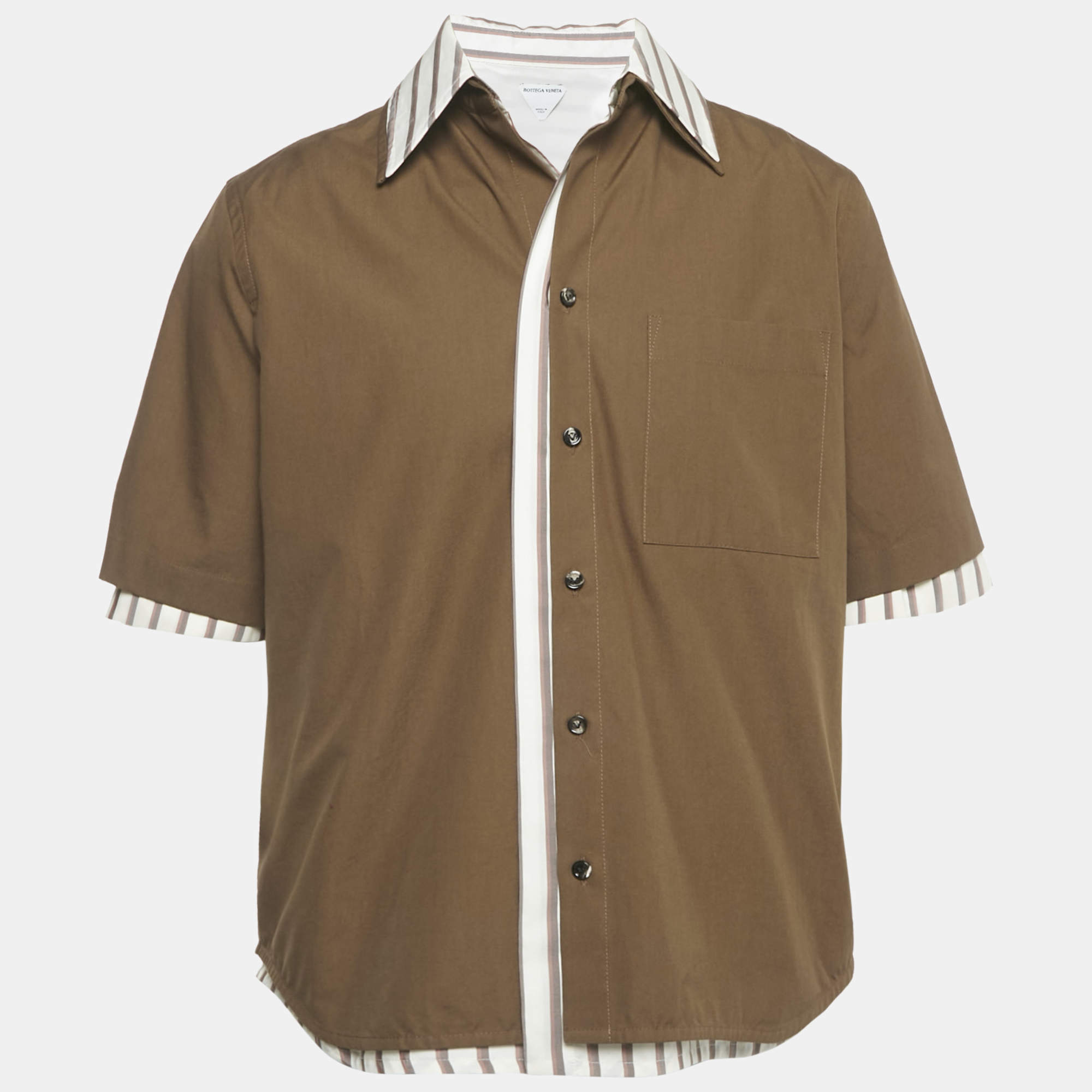 Pre Owned Bottega Veneta Brown Cotton Button Front Double Layered Shirt XXXL