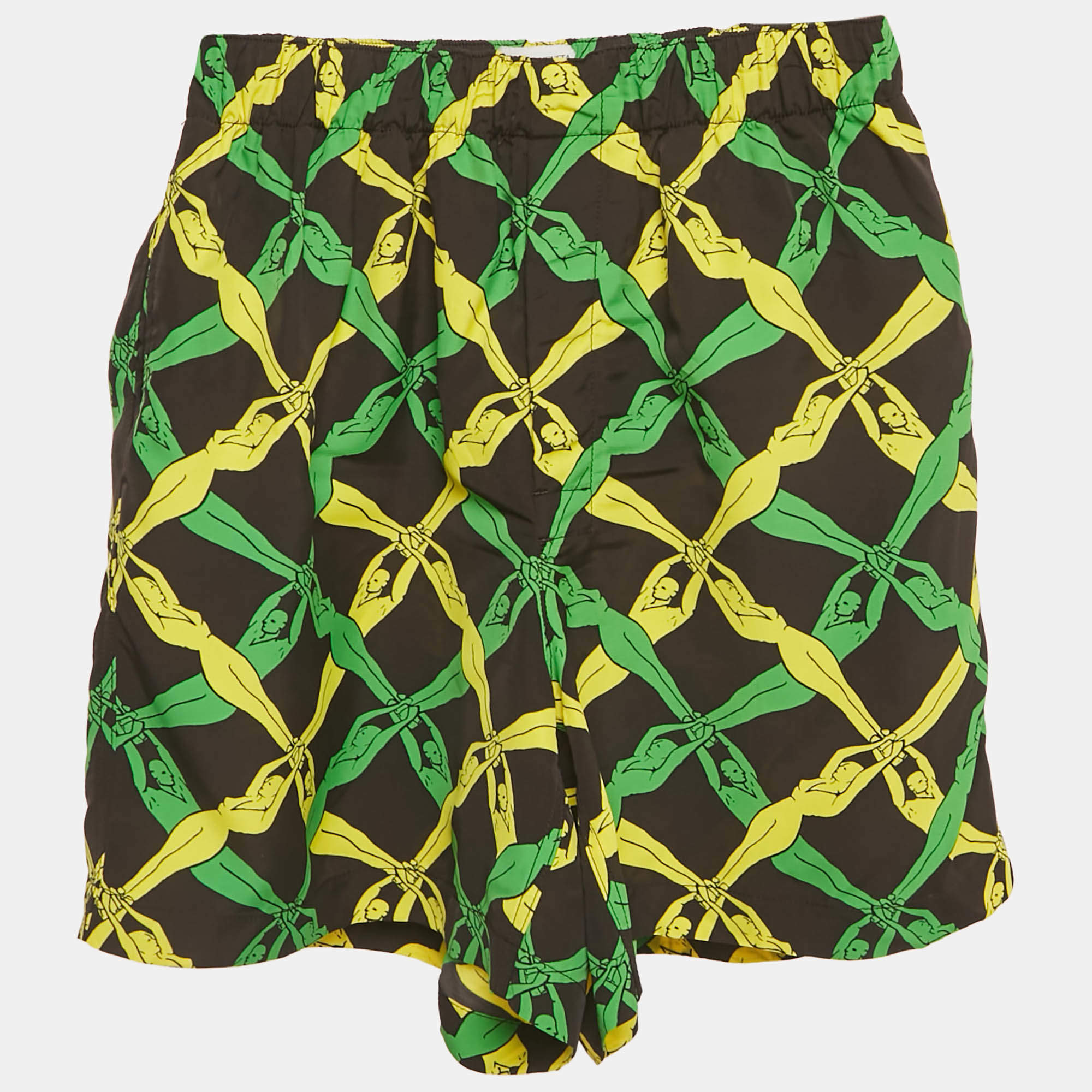 Pre Owned Bottega Veneta Black Fantasia Print Satin Short XXS
