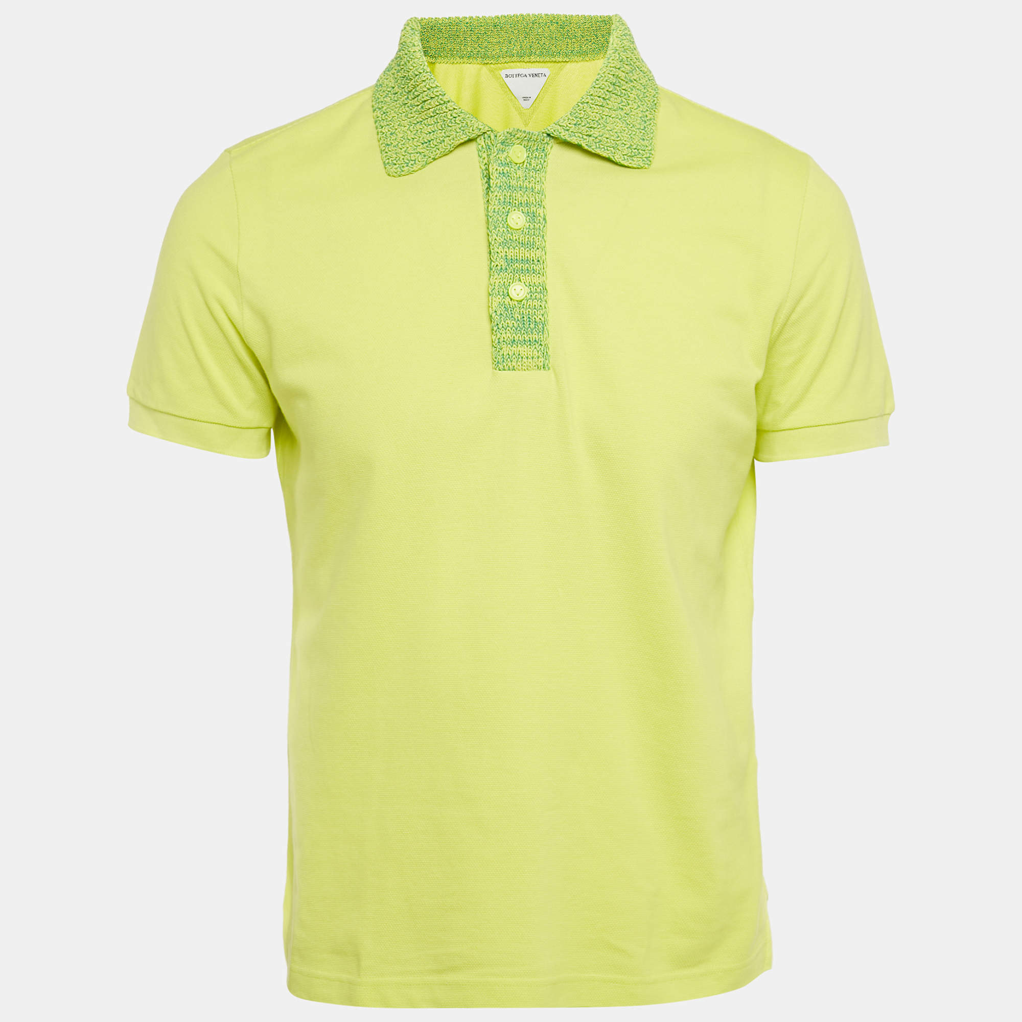 Pre Owned Bottega Veneta Yellow Cotton Collar Trim Polo T-Shirt L