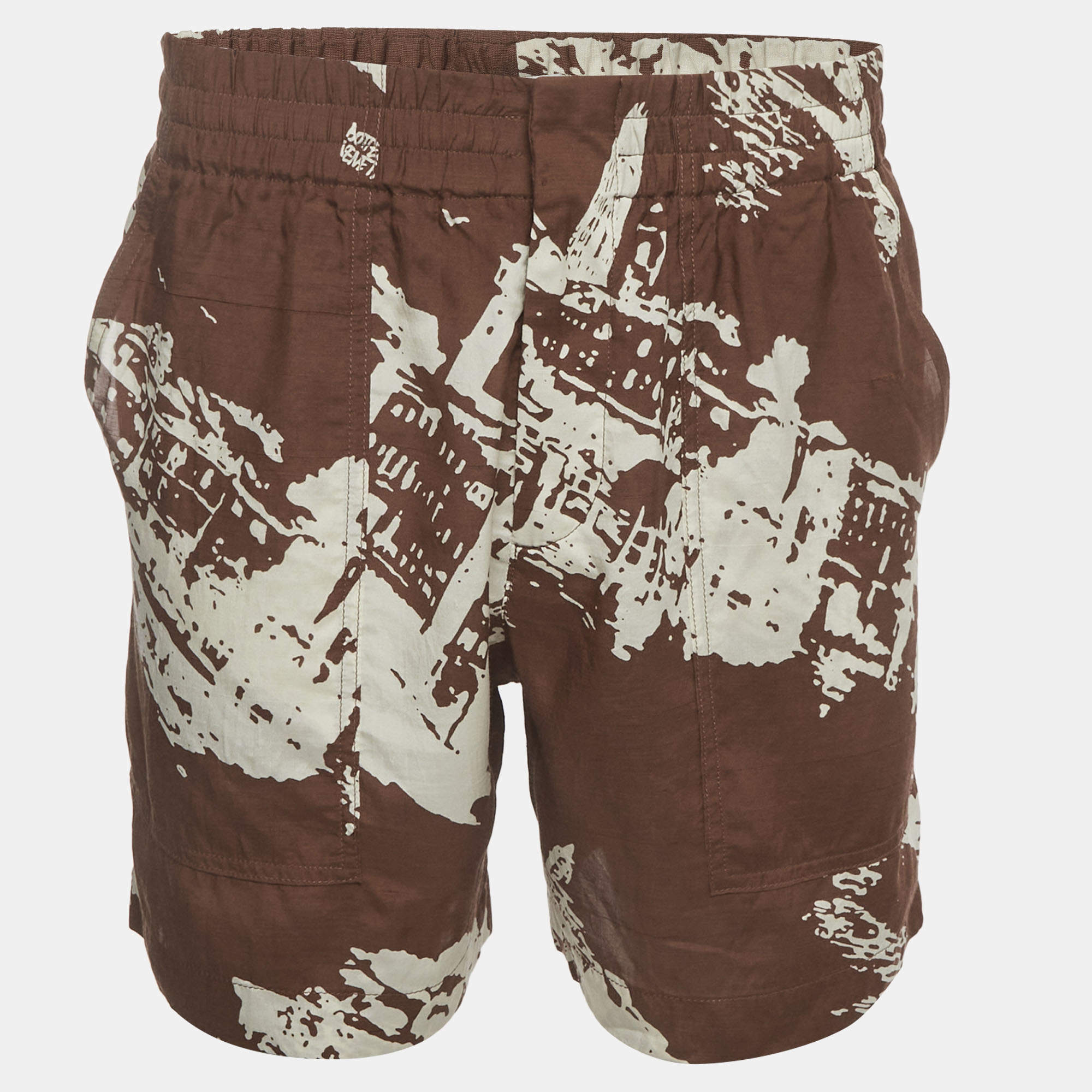 مملوكة مسبقًا Bottega Veneta Brown Italian Postcard Print Silk Blend Shorts S