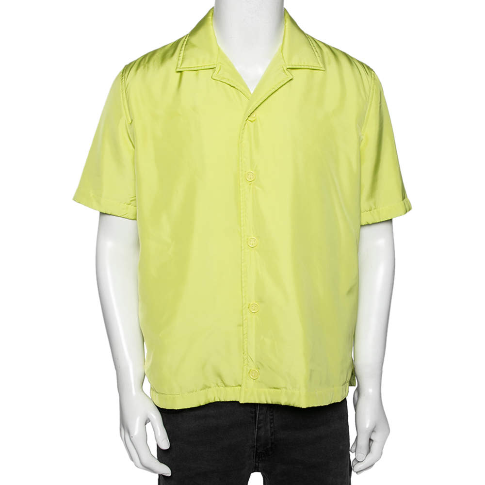 Pre Owned Bottega Veneta Yellow Car Print Synthetic Padded Short Sleeve Shirt S