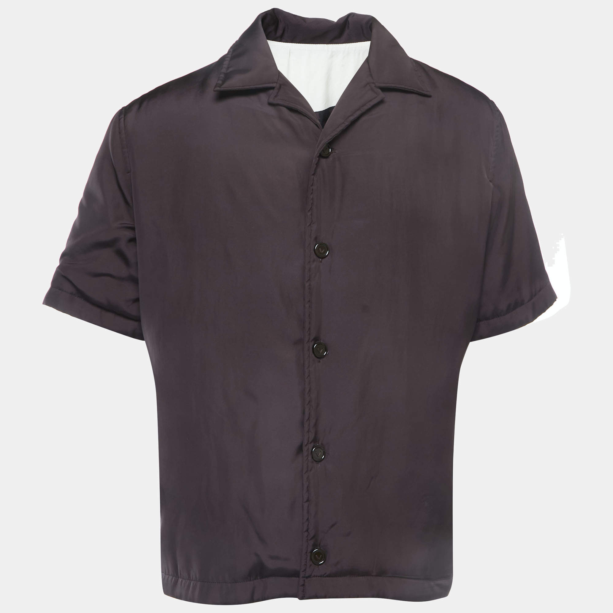 Pre Owned Bottega Veneta Brown Logo Print Button Front Short Sleeve Shirt M