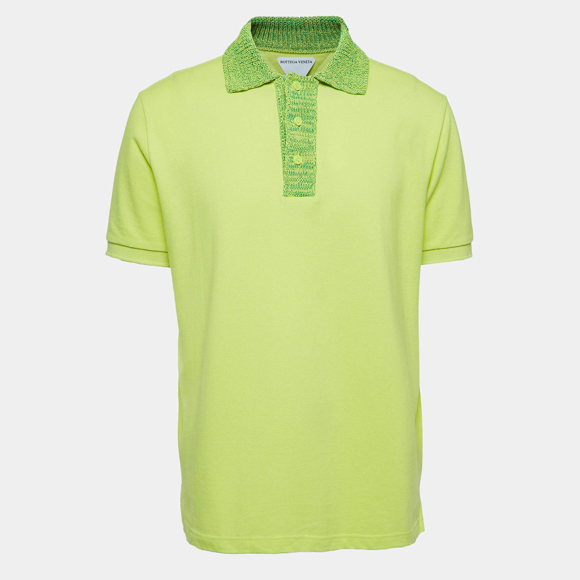 Bottega Veneta Yellow Cotton Collar Trim Polo T-Shirt L