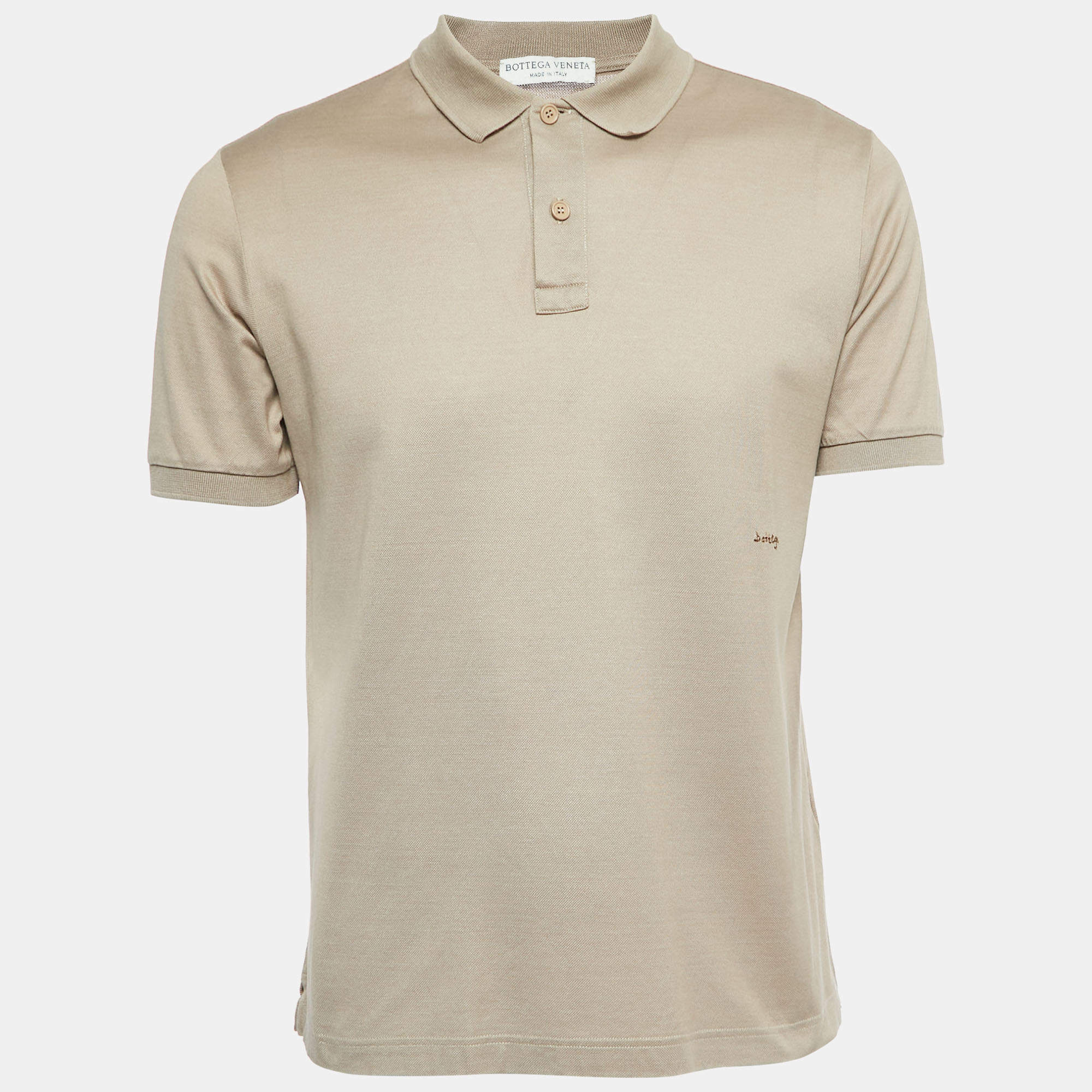 Pre Owned Bottega Veneta Light Brown Cotton Pique Polo T-Shirt M
