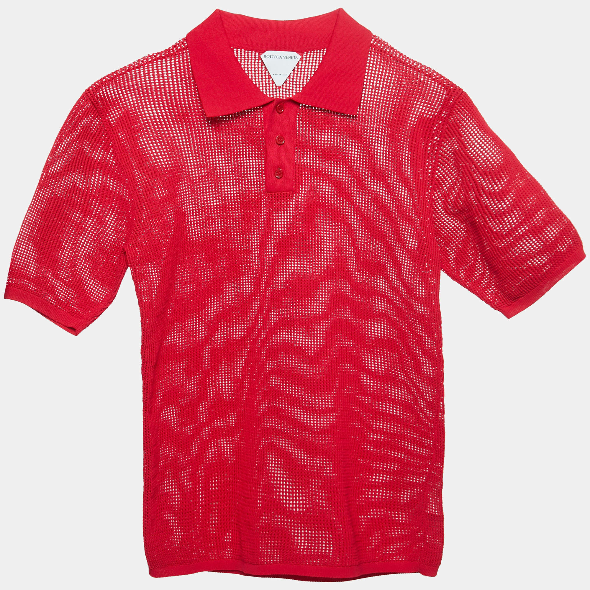 Bottega Veneta Red Mesh Polo T-Shirt L