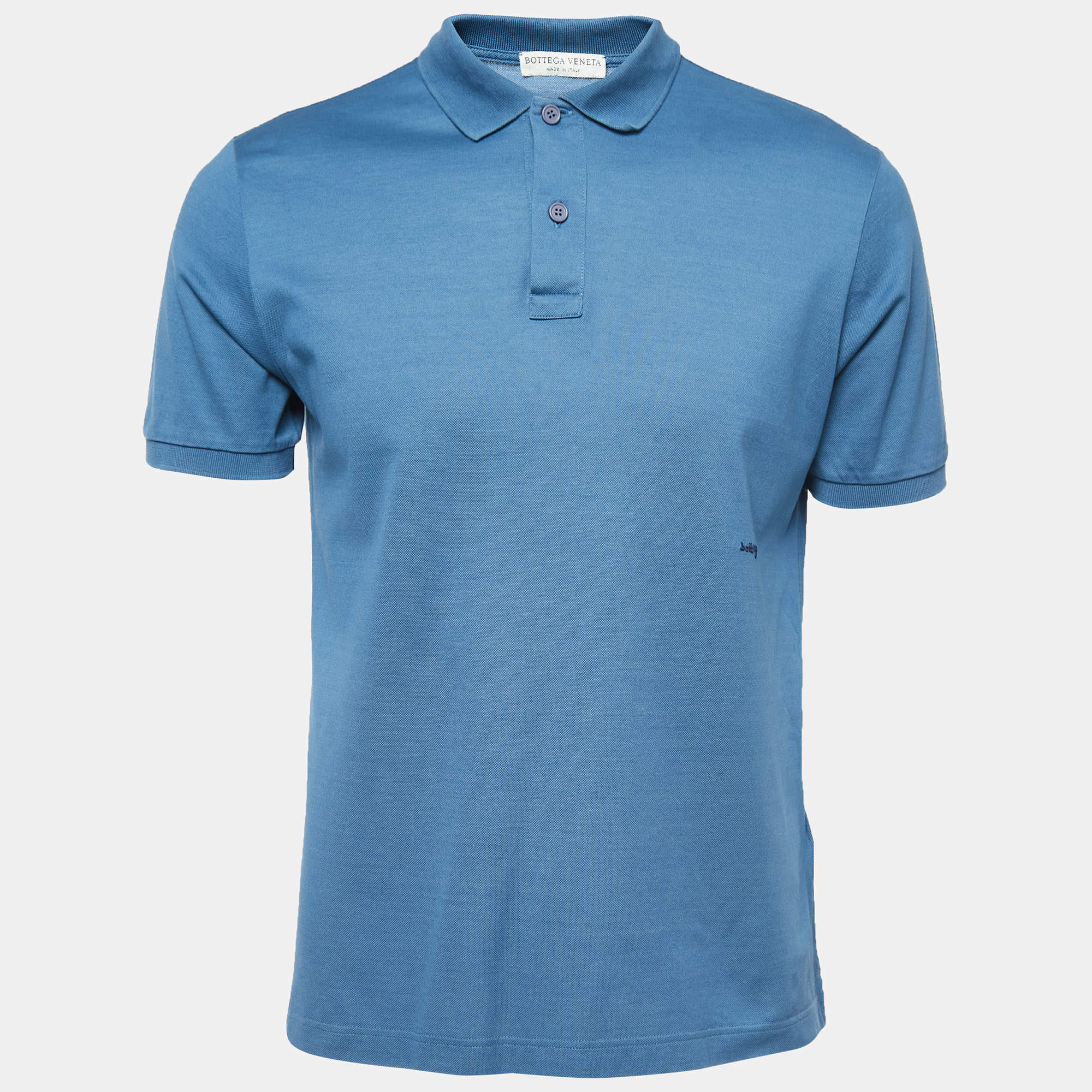 Pre Owned Bottega Veneta Blue Cotton Pique Polo T-Shirt M