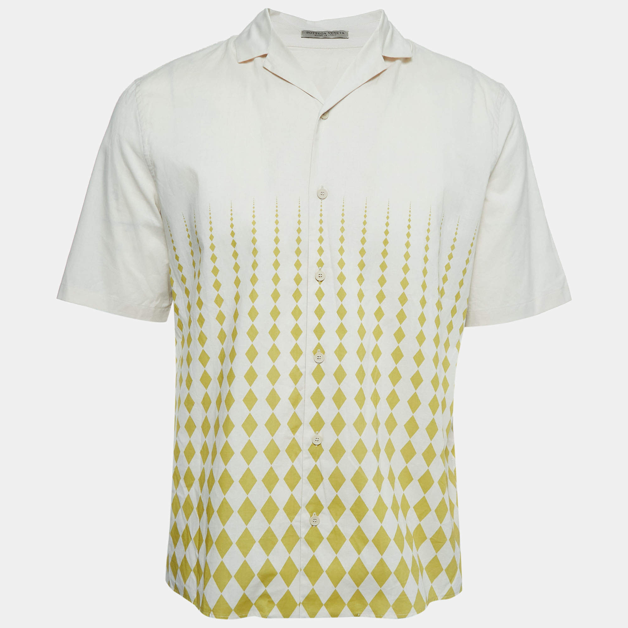 Bottega Veneta Light Grey Geometric Printed Cotton Short Sleeve Shirt L