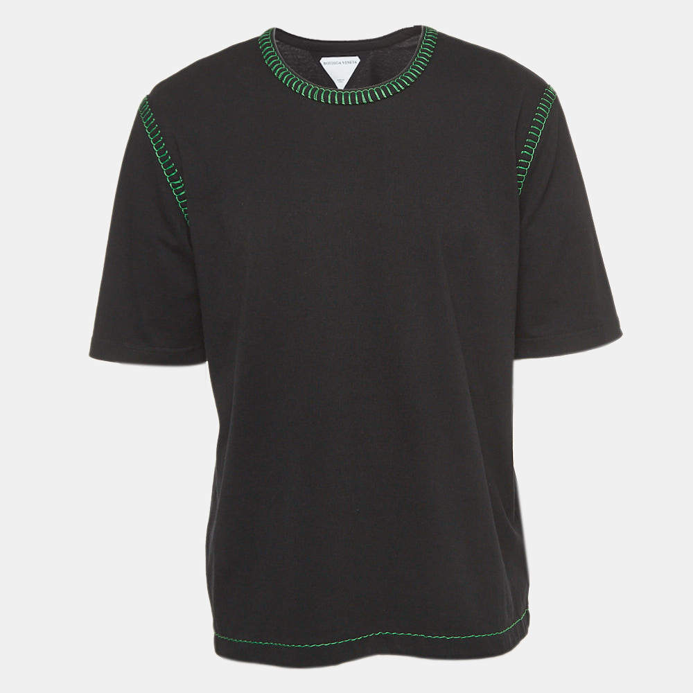 Bottega Veneta Black Cotton Contrast Stitch Detail T-Shirt XL