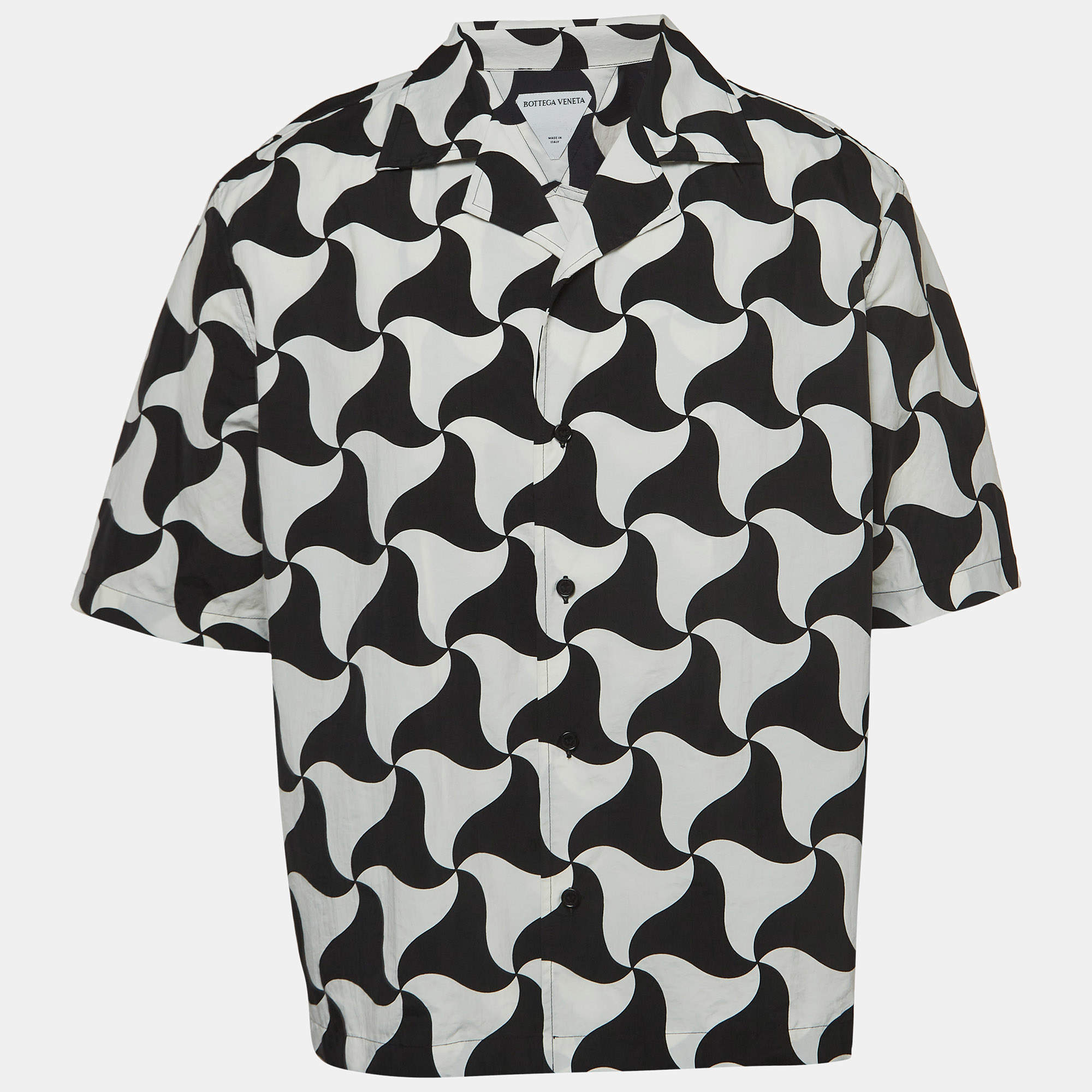 Pre Owned Bottega Veneta Black/White Printed Nylon Bowling Shirt L