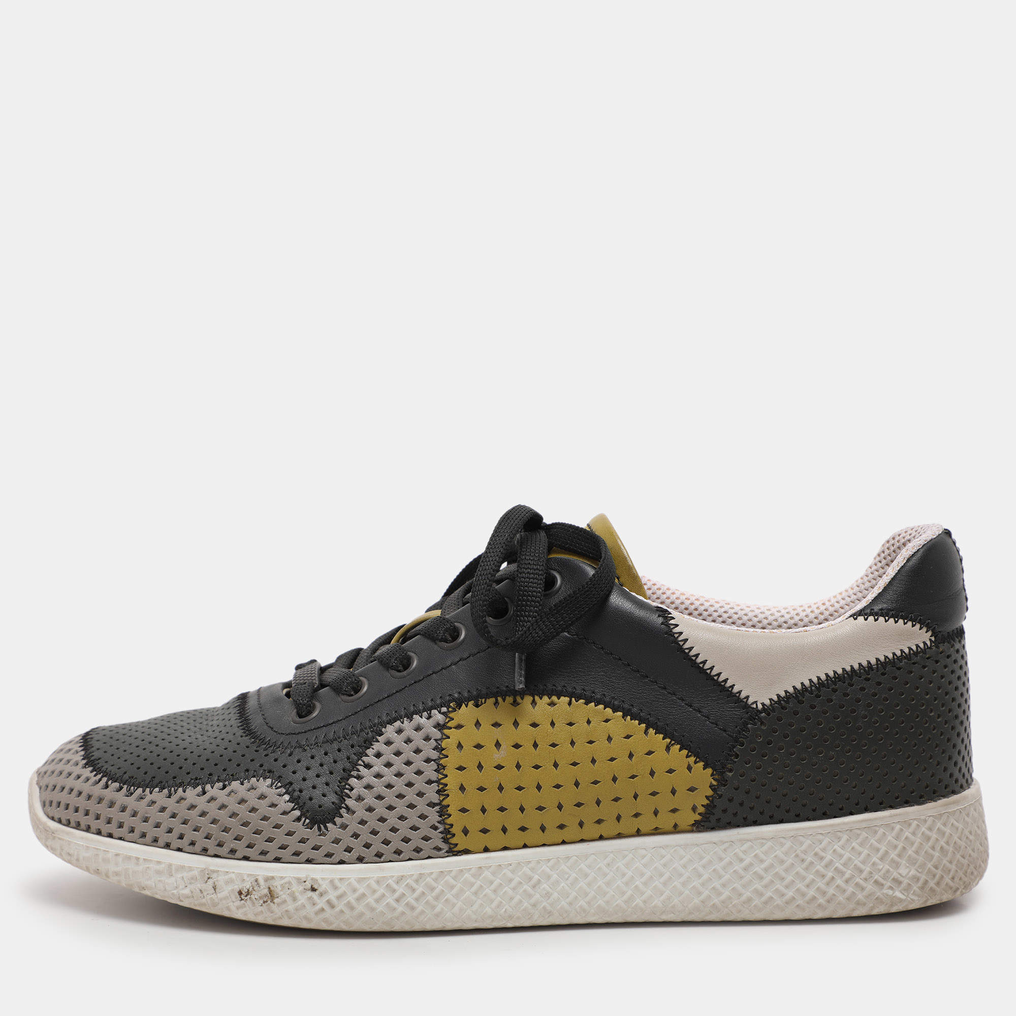 Bottega Veneta Multicolor Perforated Leather Low Top Sneakers Size 40