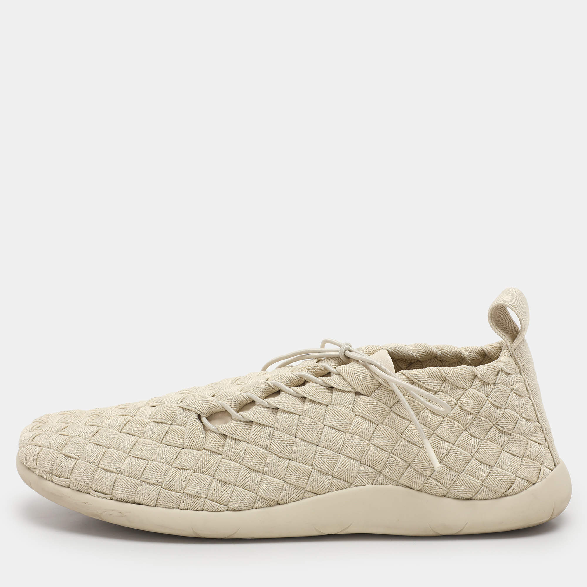 Bottega Veneta Off-White Intrecciato Elasticated Fabric Plat Sneakers Size 45