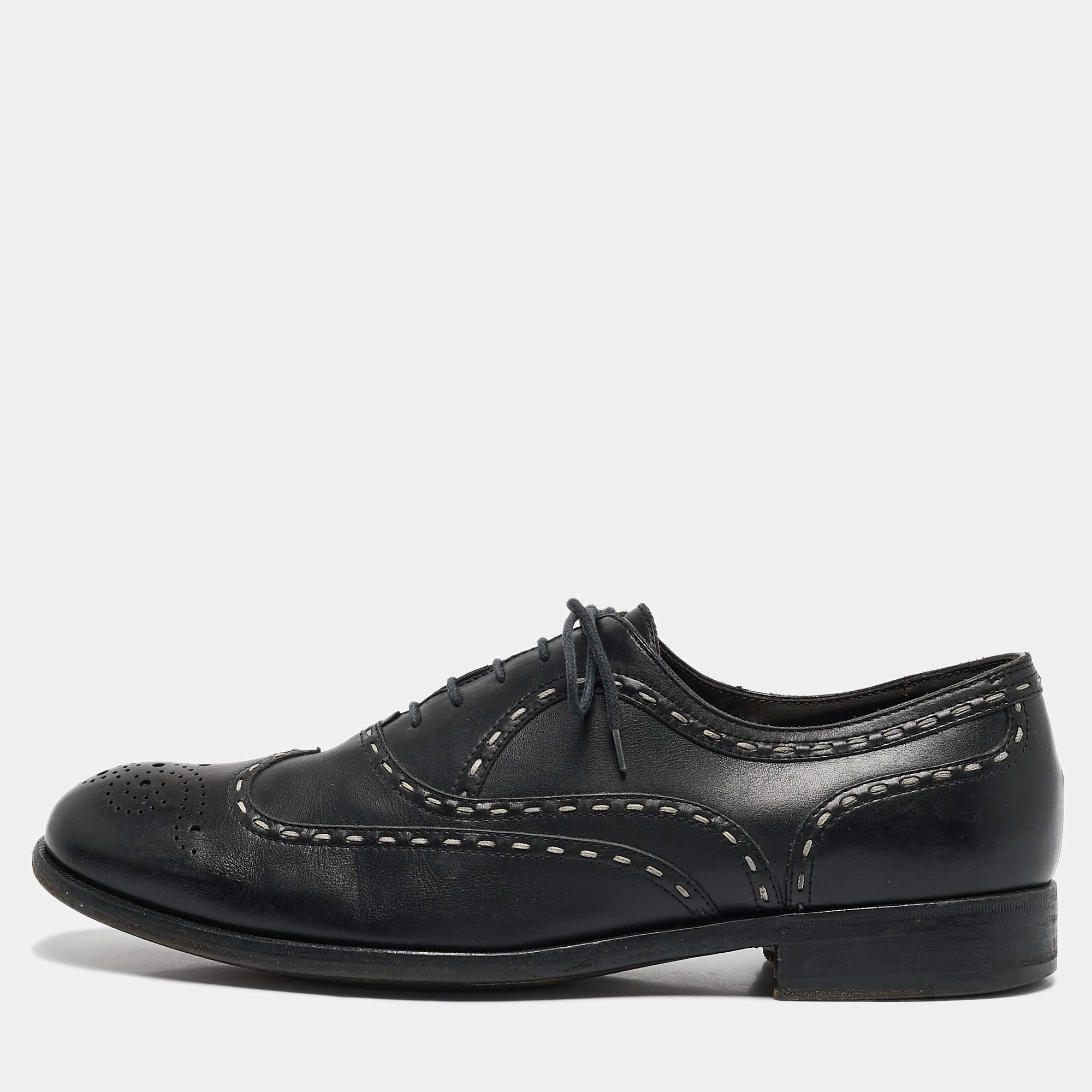 Bottega Veneta Black Leather Brogue Oxfords Size 43