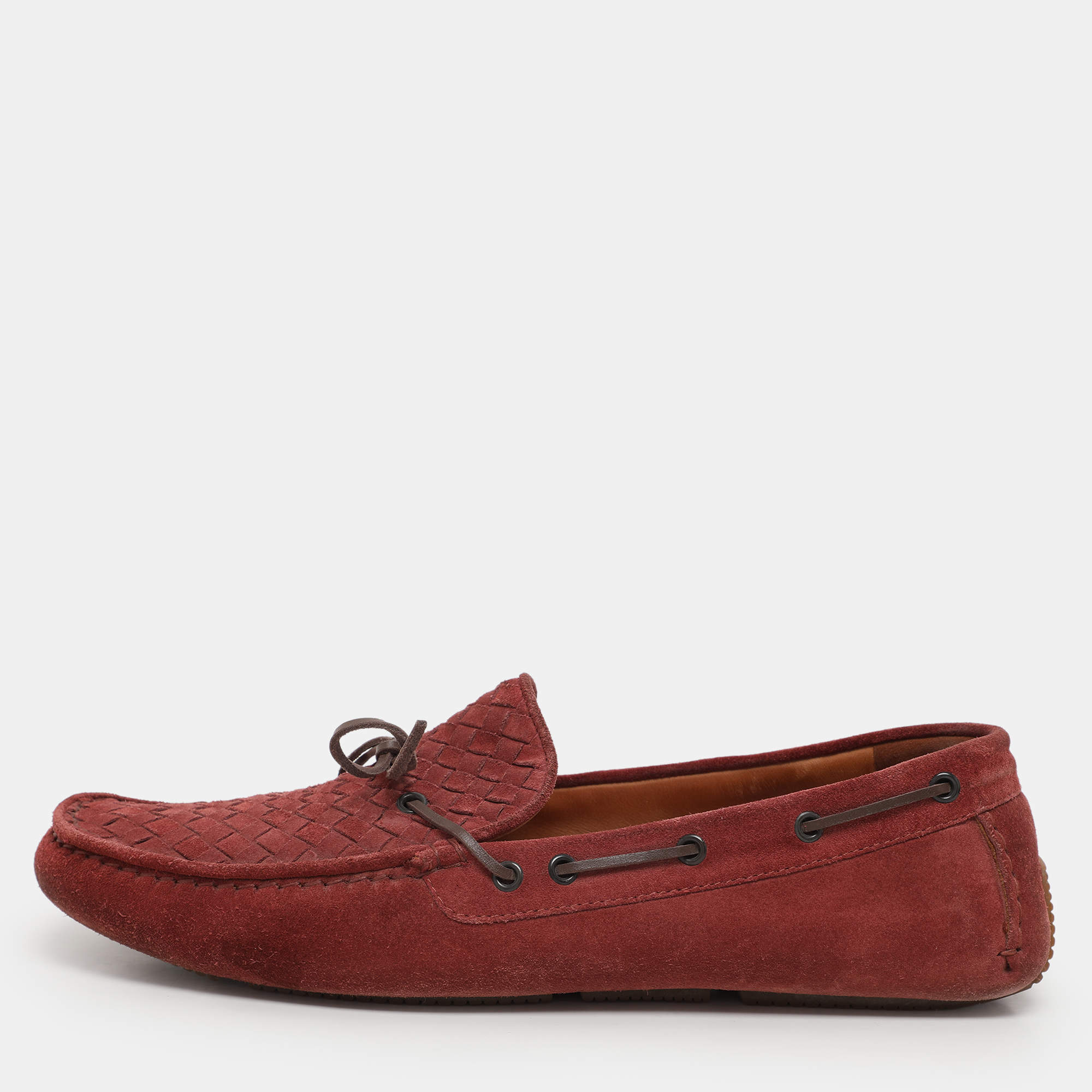 Bottega Veneta Light Maroon Suede Intrecciato Loafers Size 45