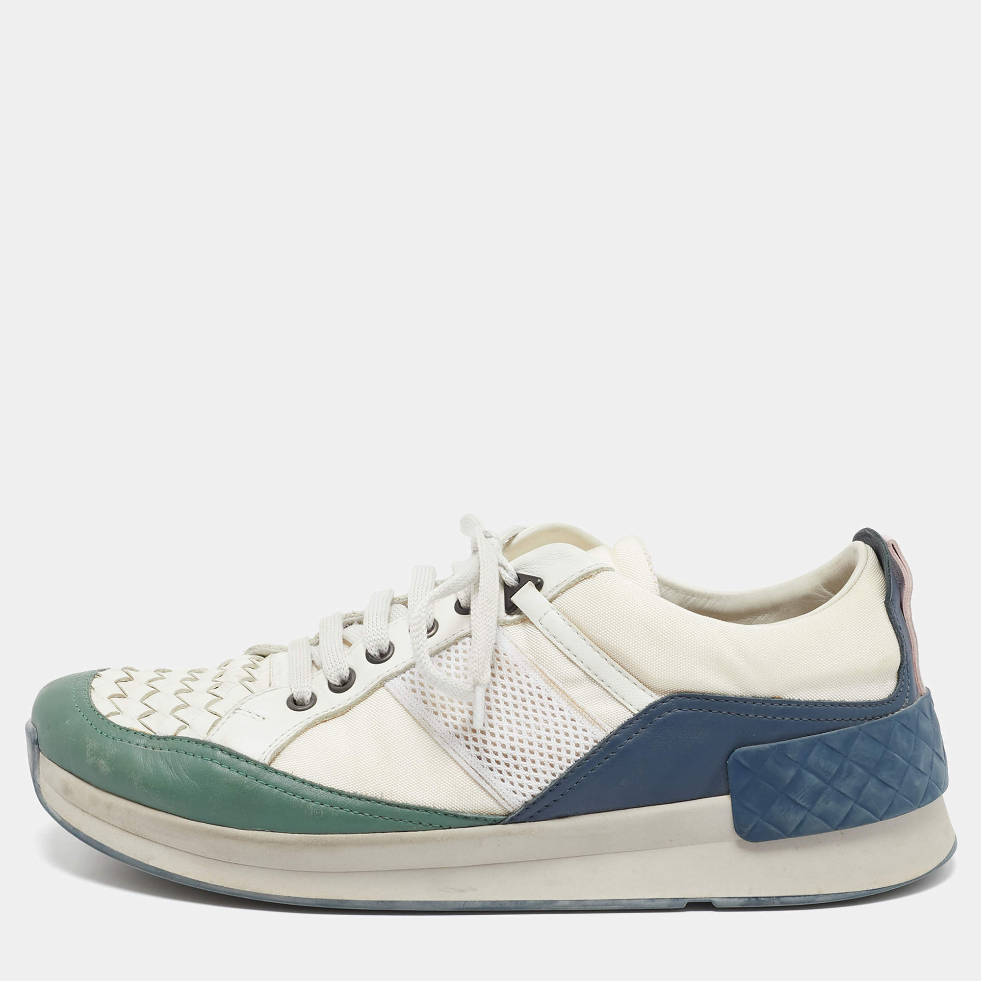 Bottega Veneta Multicolor Leather and Suede Intrecciato Lace Up Sneakers Size 42.5