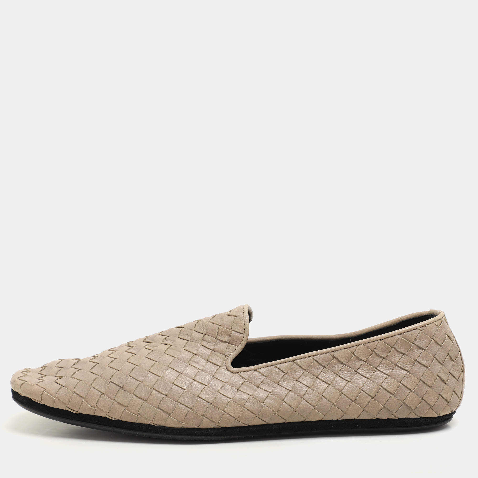 Bottega Veneta Beige Leather Intrecciato Smoking Slippers Size 42.5