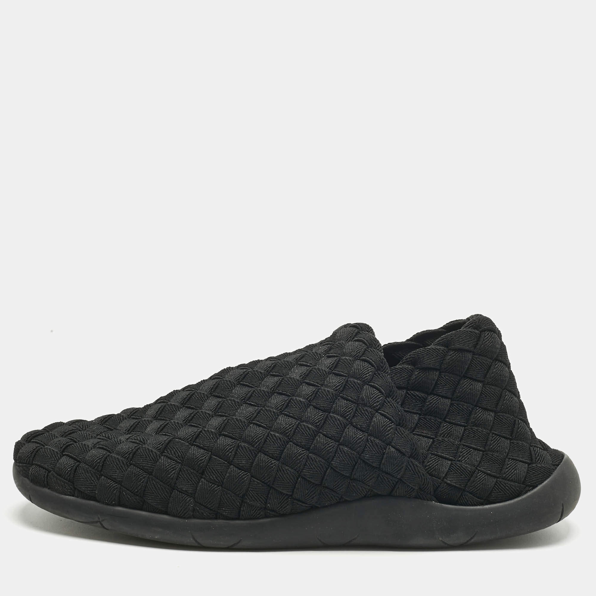 Pre Owned Bottega Veneta Black Intrecciato Elastic Fabric Starfish Slip On Sneakers Size 42