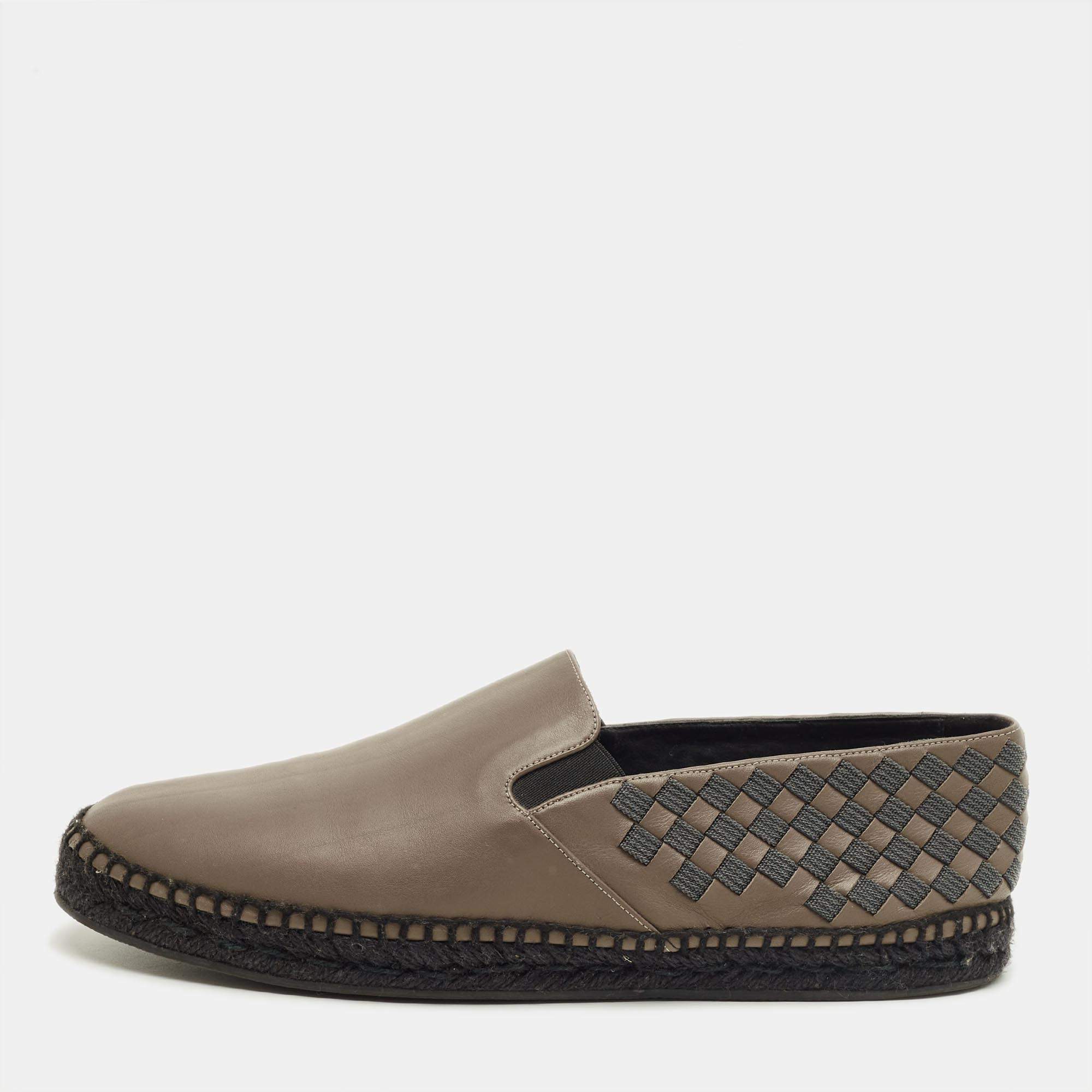 Pre Owned Bottega Veneta Dark Green Leather Intrecciato Espadrille Flats Size 42