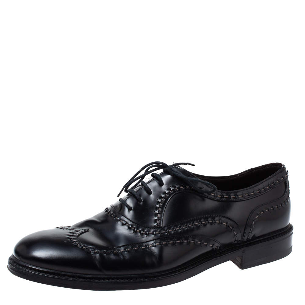 Pre Owned Bottega Veneta Black Leather Lace-Up Oxfords Size 45