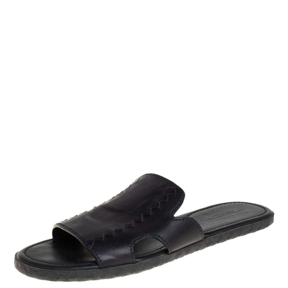 Pre Owned صندل سلايد فلات بوتيغا فينيتا جلد أسود مقاس 44