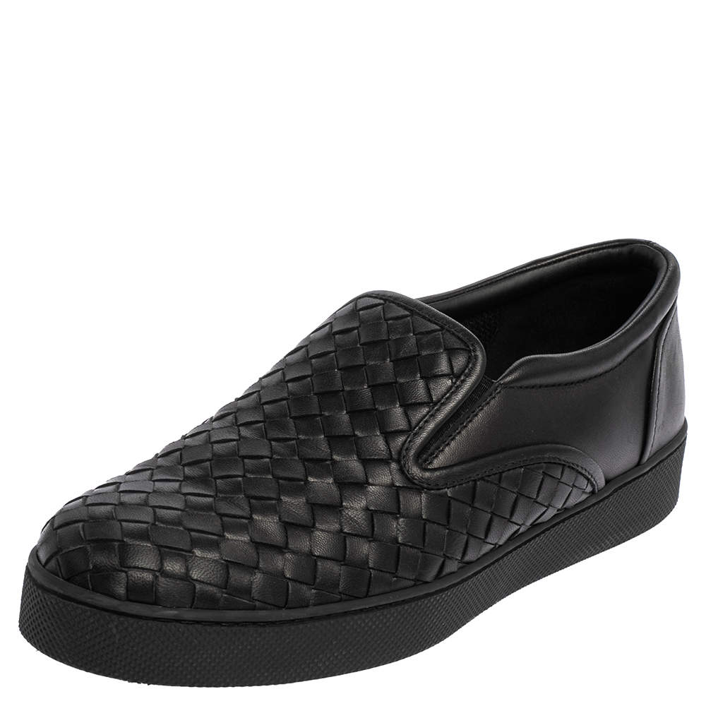 Pre Owned  Bottega Veneta Black Intrecciato Leather Dodger Slip On Sneakers Size 40