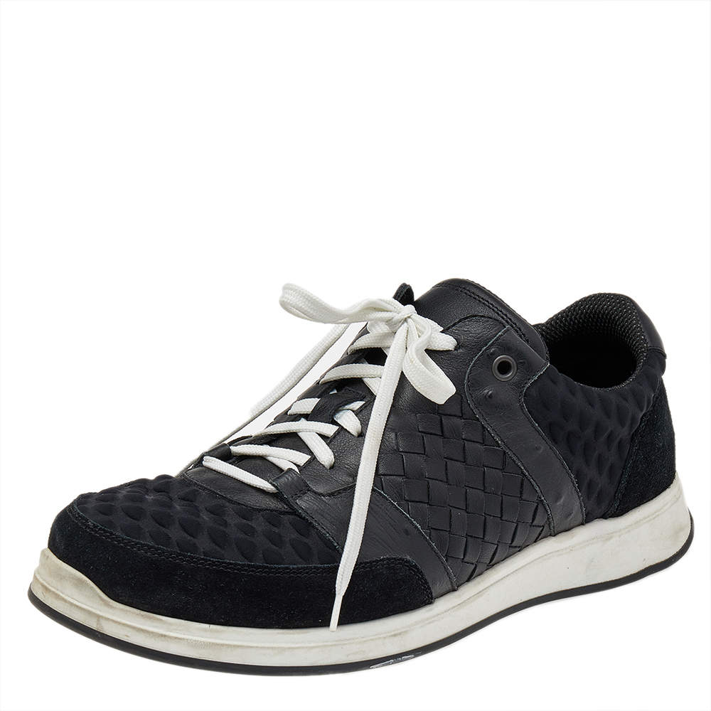 Pre Owned Bottega Veneta Black Intrecciato Leather Sneakers Size 41