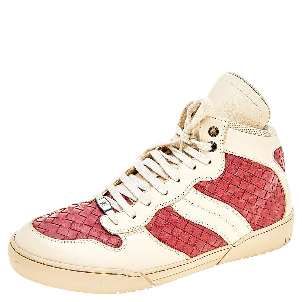 مملوكة مسبقًا حذاء رياضي بوتيغا فينيتا جلد أنترشياتو كريمي/أحمر داكن مرتفع من أعلى رباط علوي مقاس 42