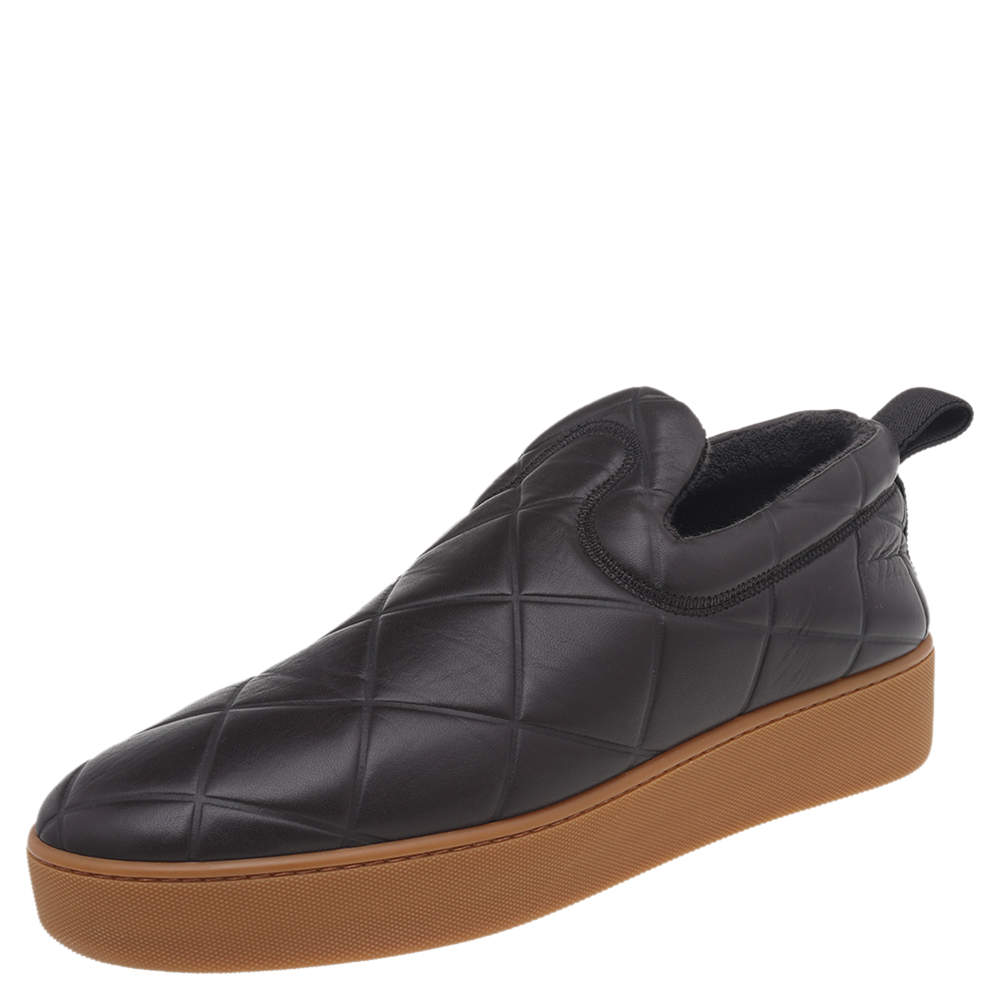 مملوكة مسبقًا Bottega Veneta Brown Quilted Leather Slip On Sneakers Size 45