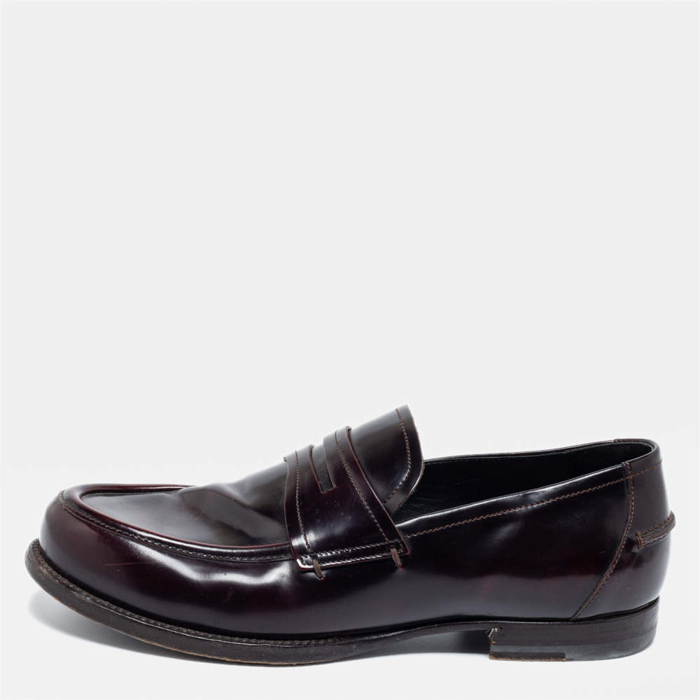 Bottega Veneta Burgundy Leather Penny Slip On Loafers Size 42.5 