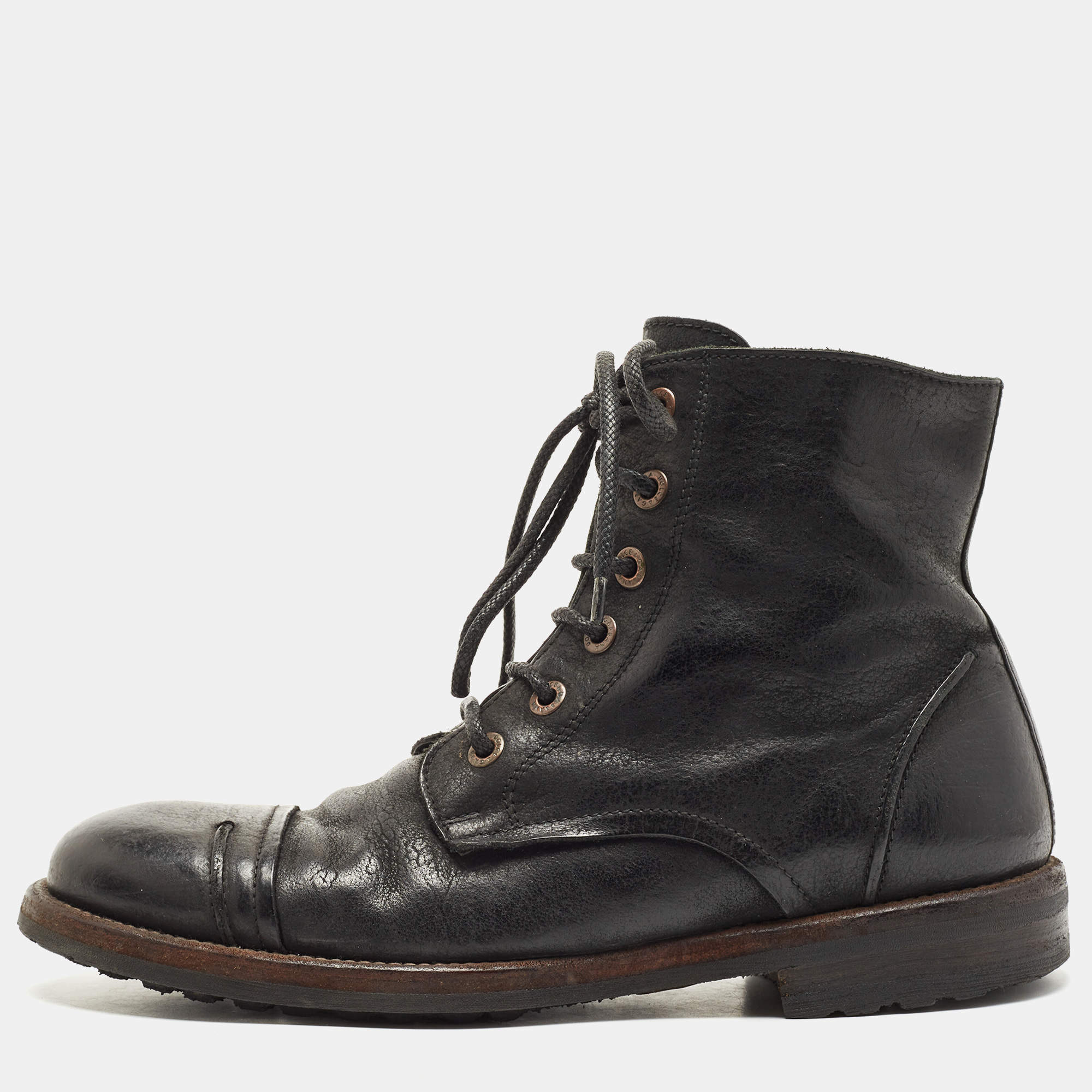 Dolce & Gabbana Black Leather Combat Boots Size 43