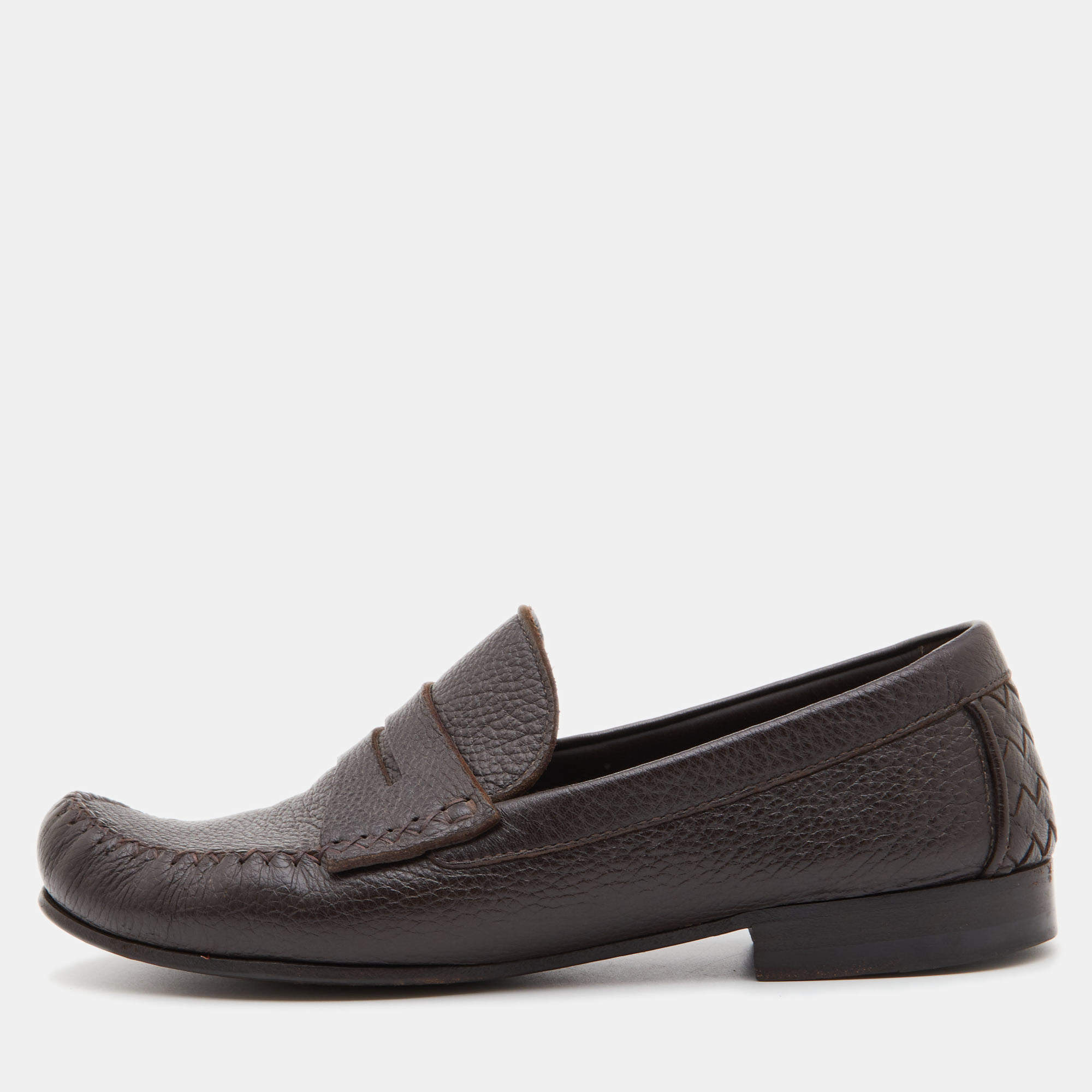 Bottega Veneta Dark Brown Leather Penny Slip On Loafers Size 42