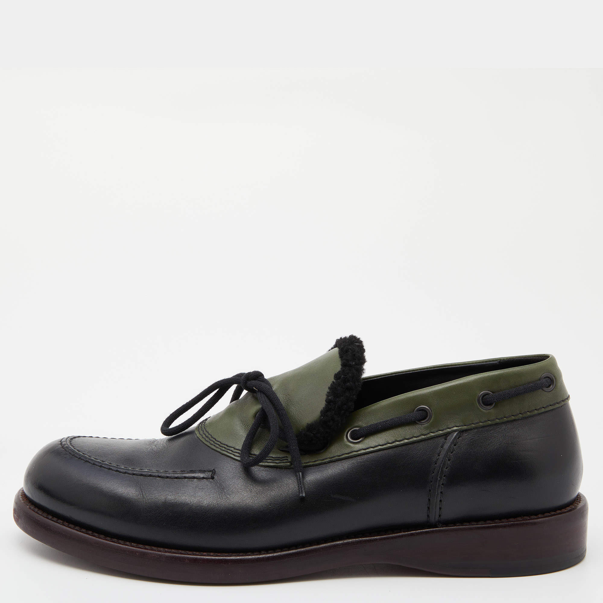 Bottega Veneta Black/Green Leather Slip On Loafers Size 42