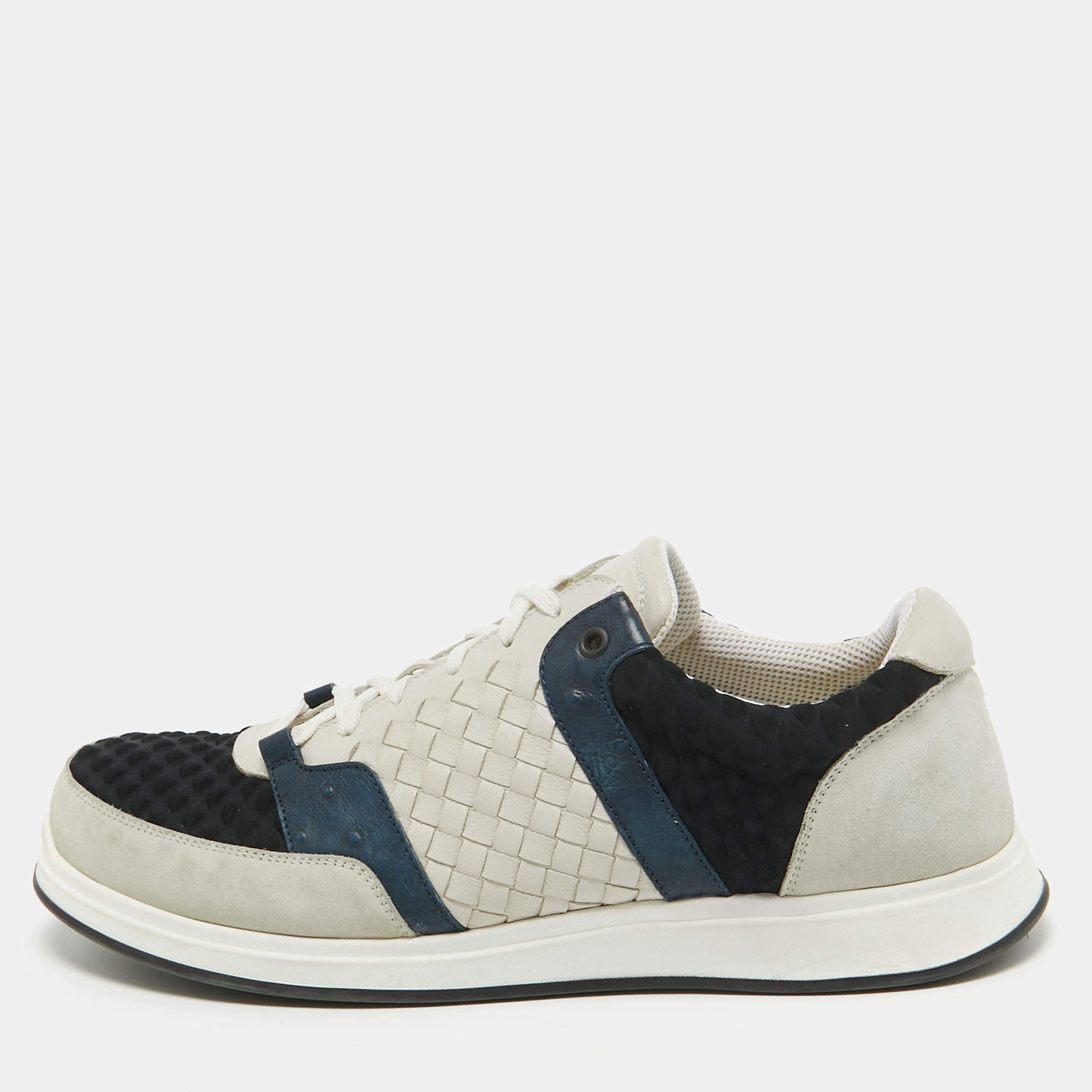 Pre Owned Bottega Veneta Multicolor Suede Intrecciato Low Top Sneakers Size 45