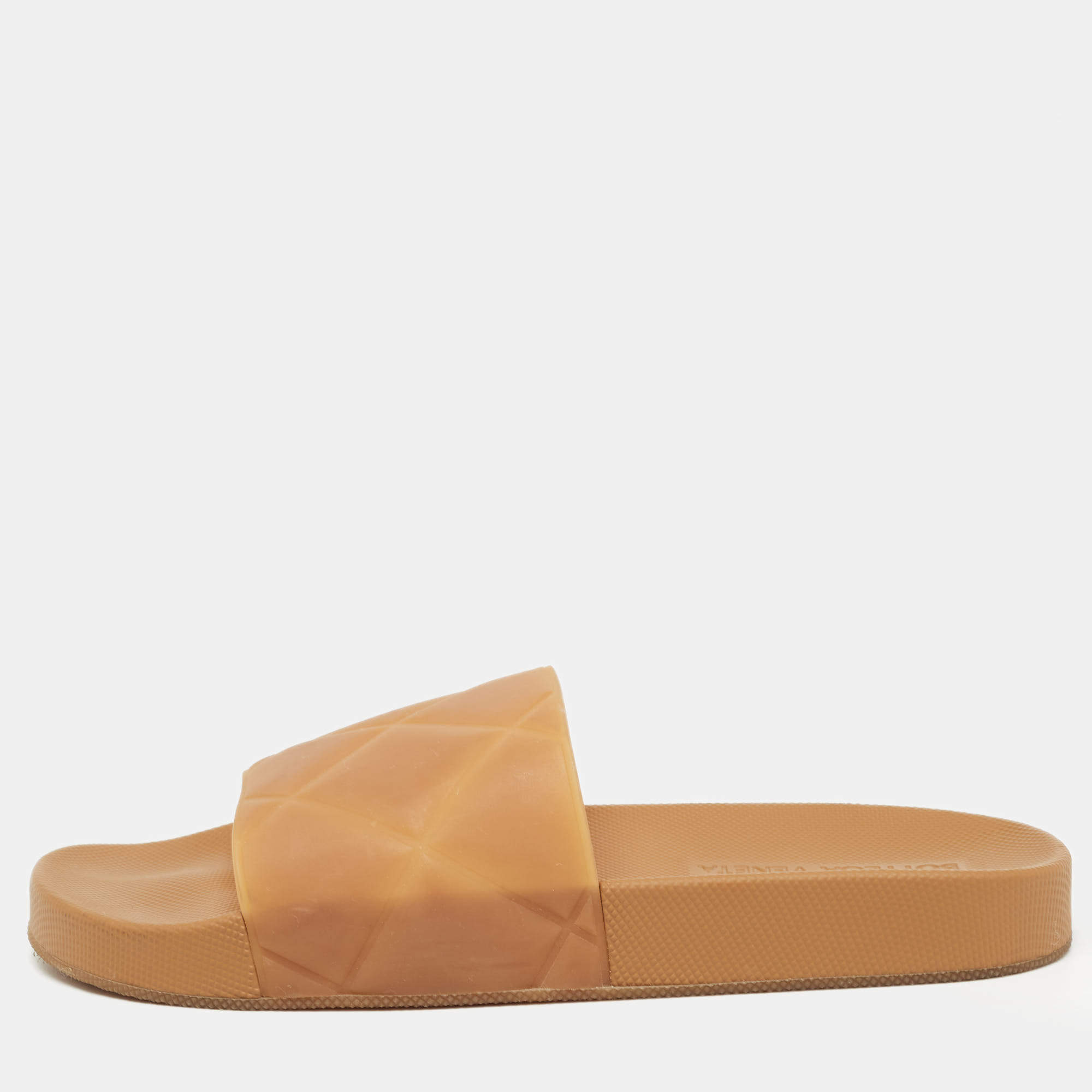Pre Owned Bottega Veneta Brown Intrecciato Rubber Slide Sandals Size 42