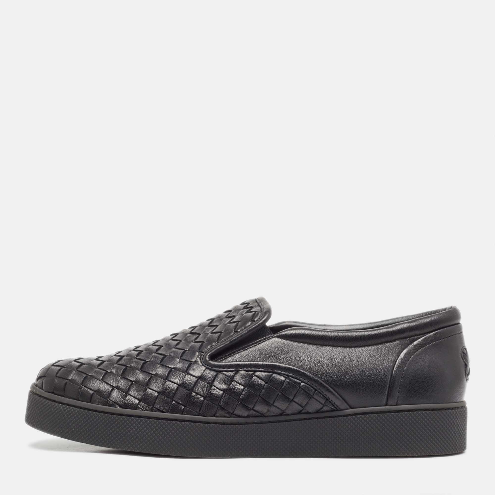 Bottega Veneta Black Intrecciato Leather Slip On Sneakers Size 40