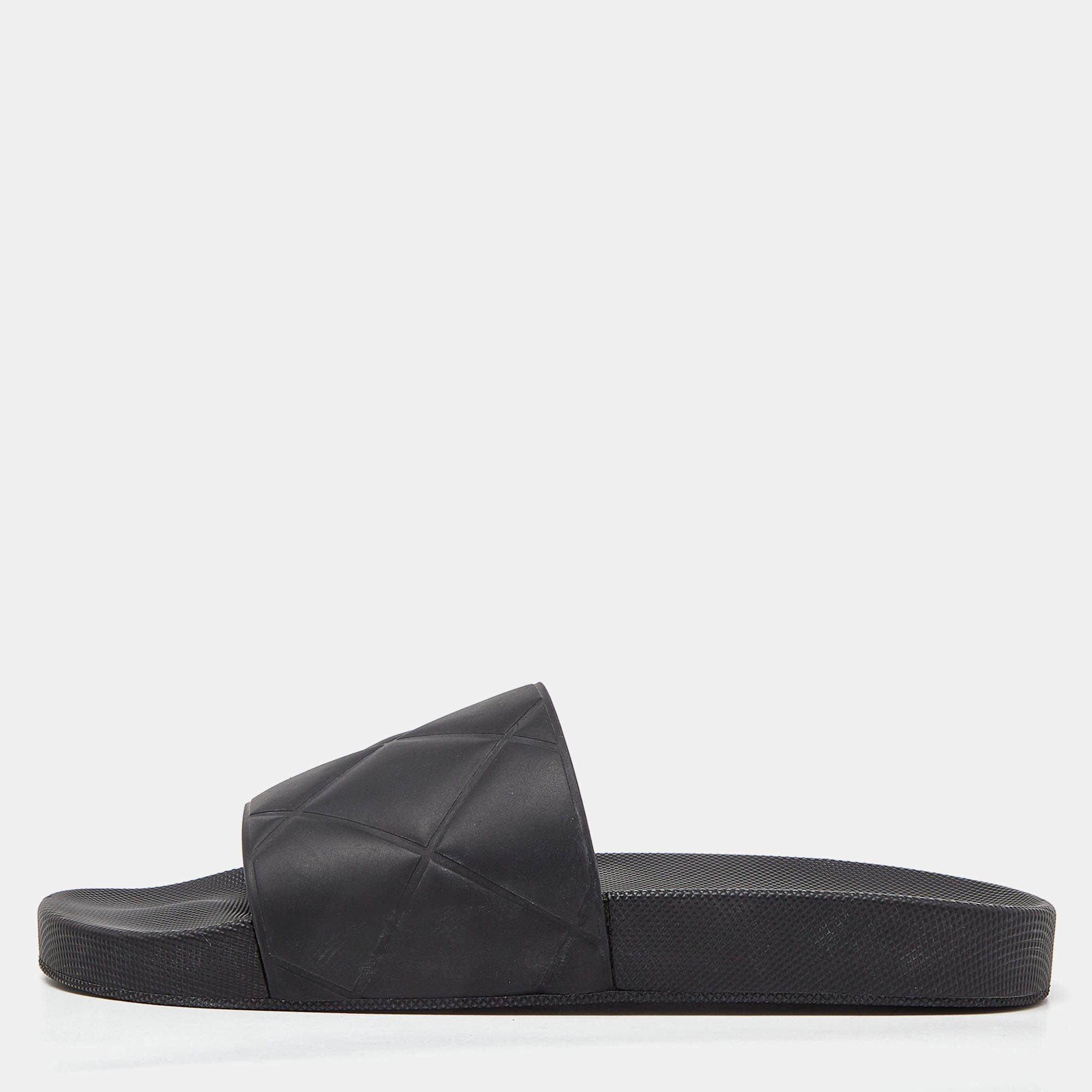 Pre Owned Bottega Veneta Intrecciato Rubber BV Flat Slides Size 45