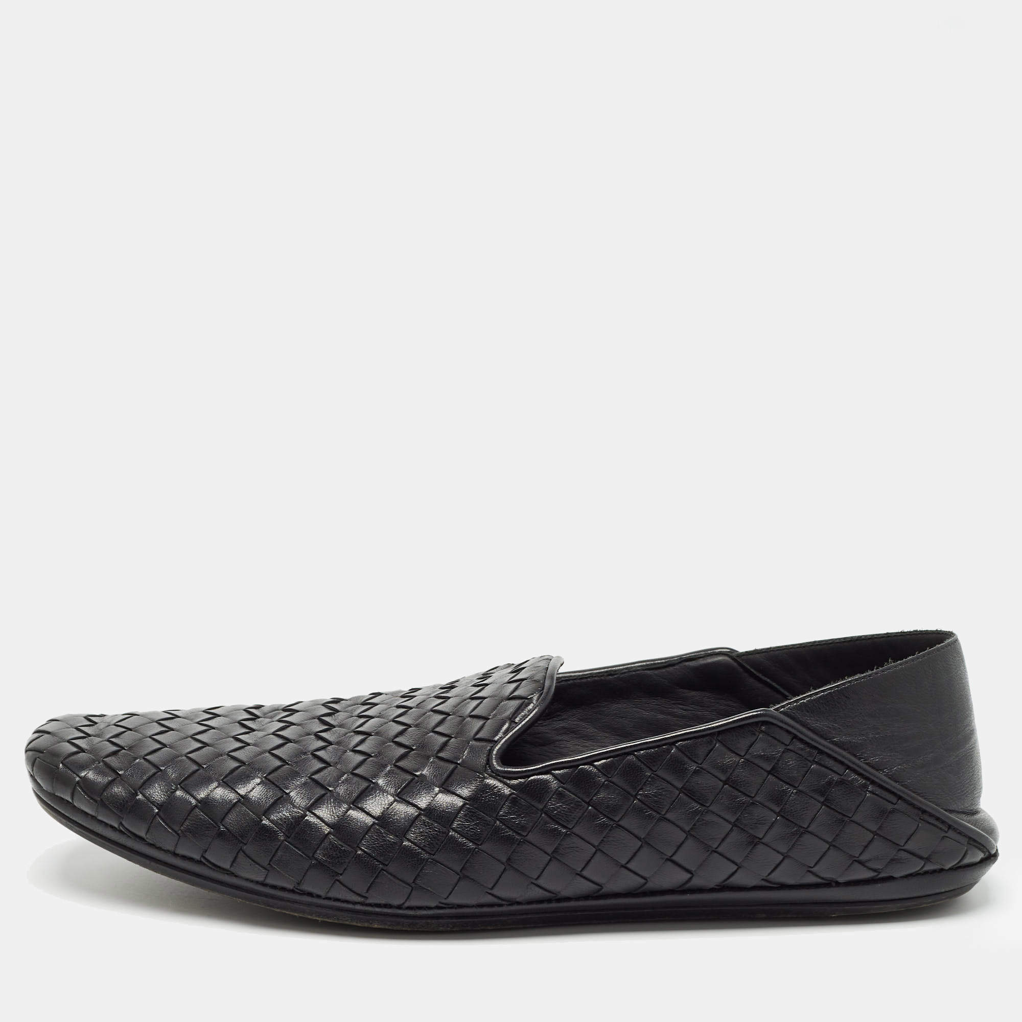 Bottega Veneta Black Intrecciato Leather Smoking Slippers Size 41