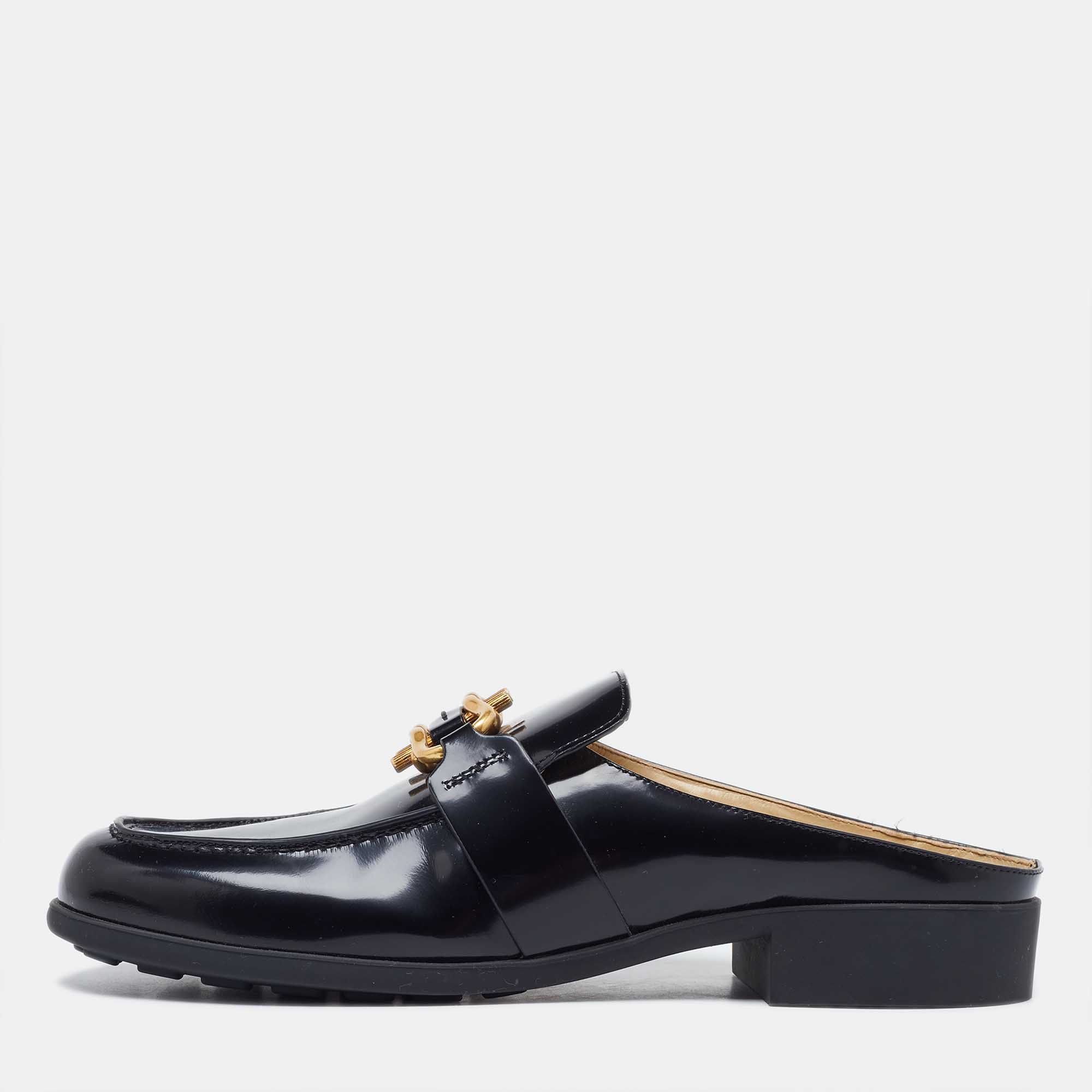 Pre Owned Bottega Veneta Black Patent Leather Monsieur Mules Size 44