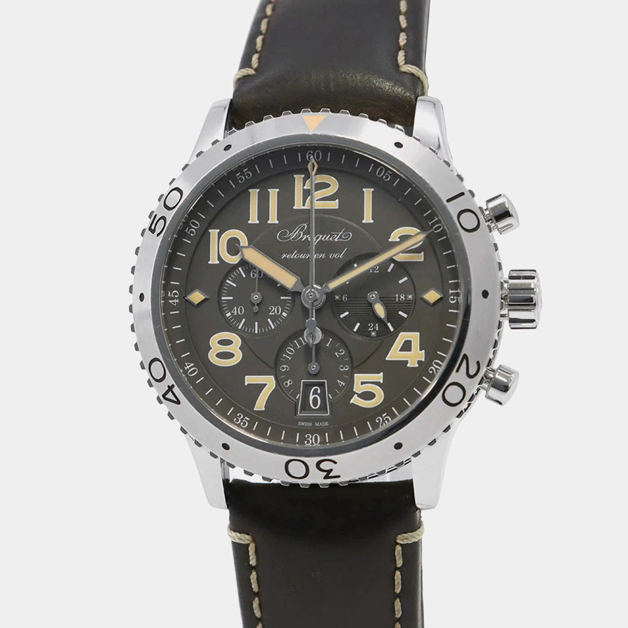 Pre Owned Breguet Type XXI 3817ST/X2/3ZU Automatic Grey Stainless Steel Men's Wristwatch 42 mm 