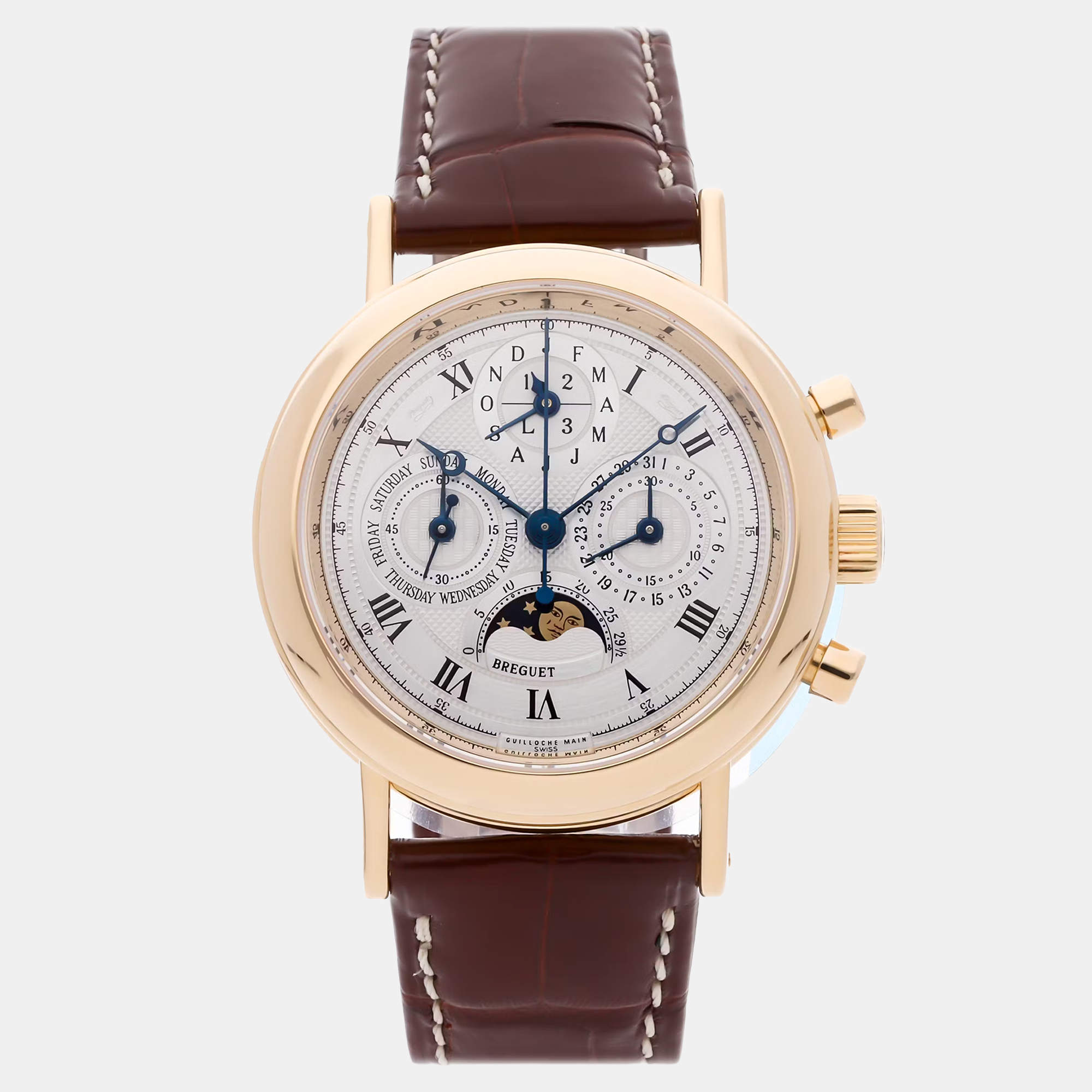 Pre Owned Pre-Owned Breguet Perpetual Calendar Chronograph 5617  Silver Manual Winding 18k Yellow Gold  Men's Wristwatch 35 mm
