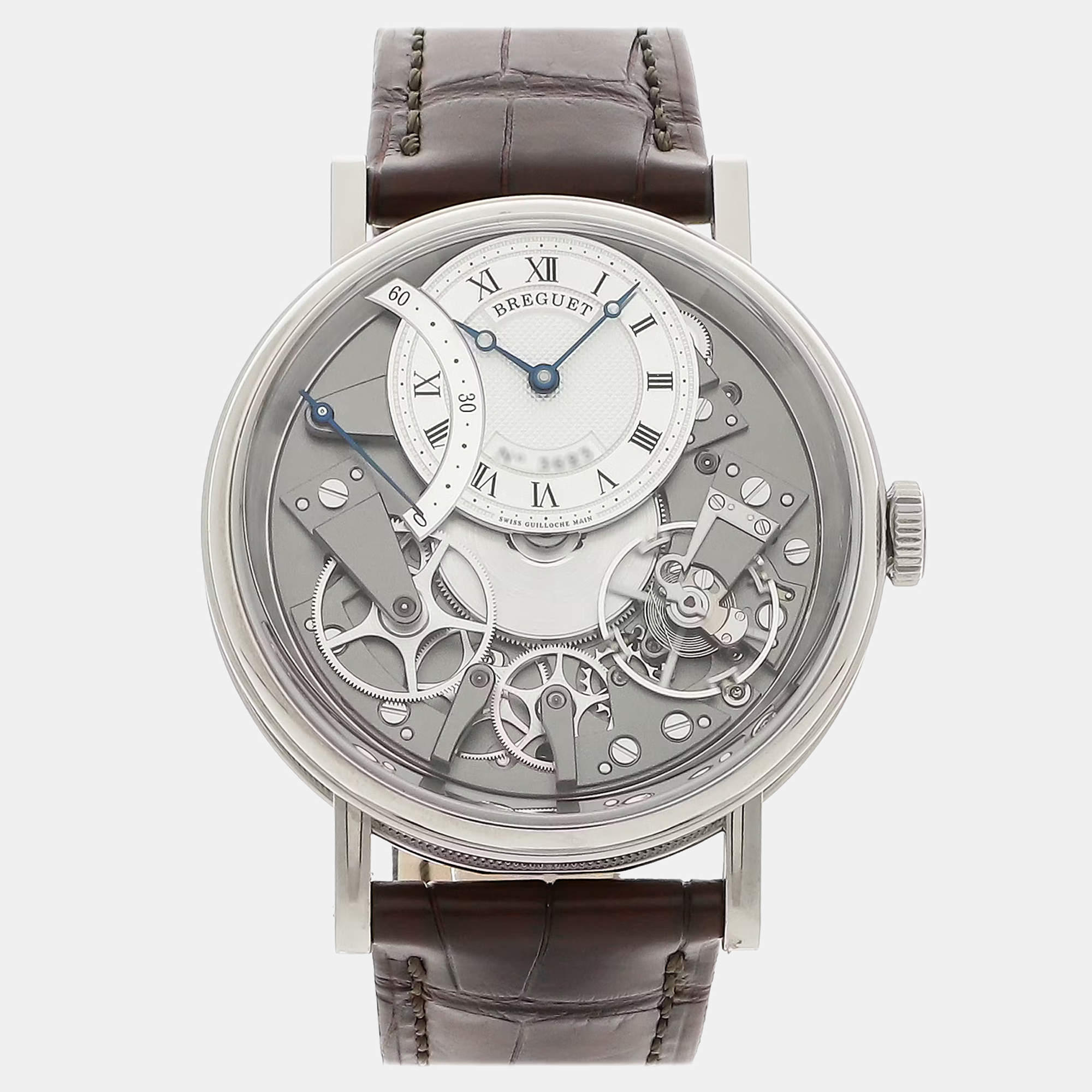 مملوكة مسبقًا Pre-Owned Breguet Tradition Retrograde Seconds 7097BB/G1/9WU Silver Automatic 18k White Gold Men's Wristwatch 40 MM