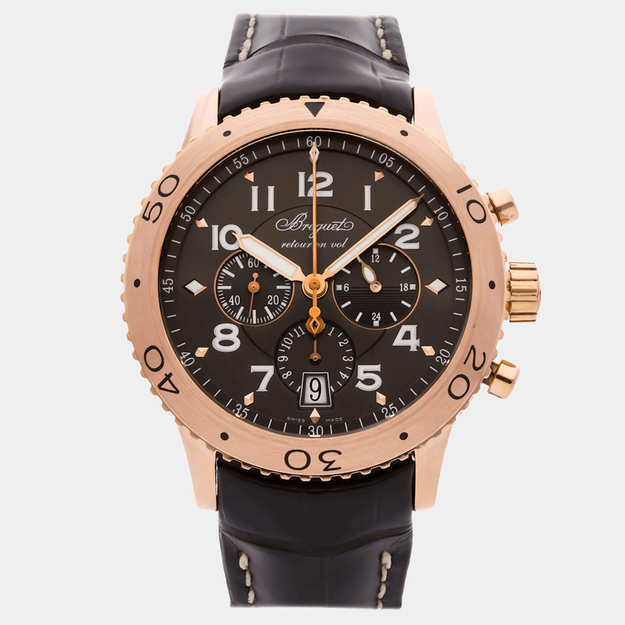 Pre Owned Breguet Transaltantique Type XX 3810BR/92/9ZU Brown 18K Rose Gold Automatic Men Wristwatch 42mm