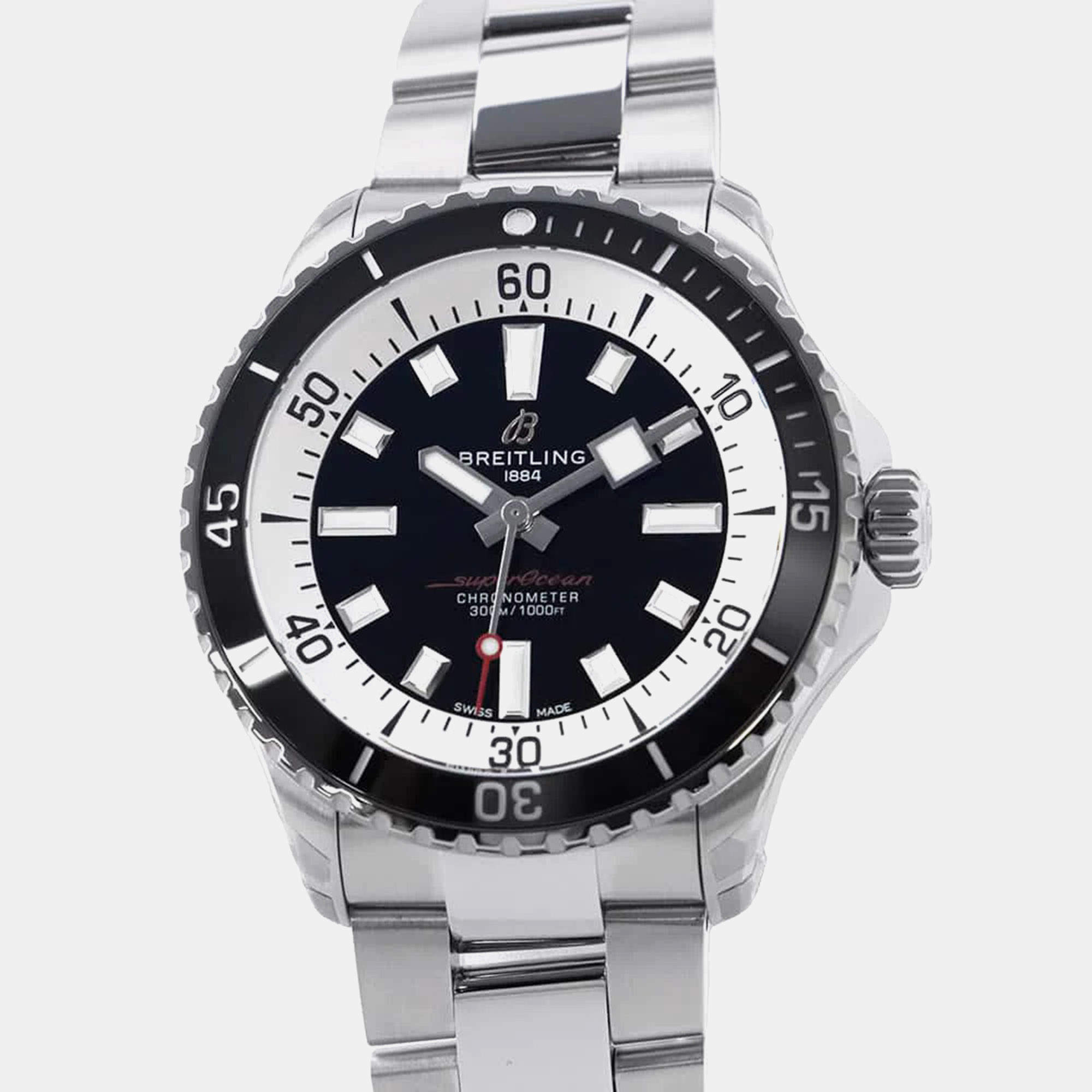 Breitling Black Stainless Steel Superocean Automatic Men's Wristwatch 42 mm
