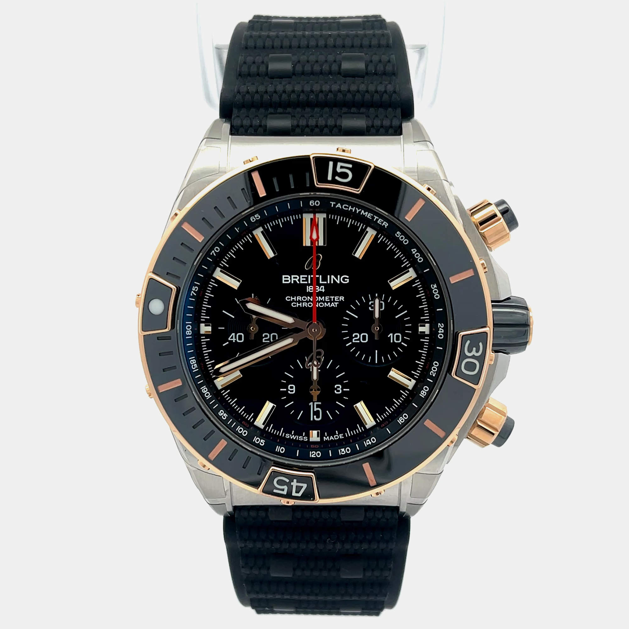 Pre Owned Breitling Chronomat UB0136251B1S1 Automatic Black 18K Rose Gold Stainless Steel Men’s Wristwatch 44 mm