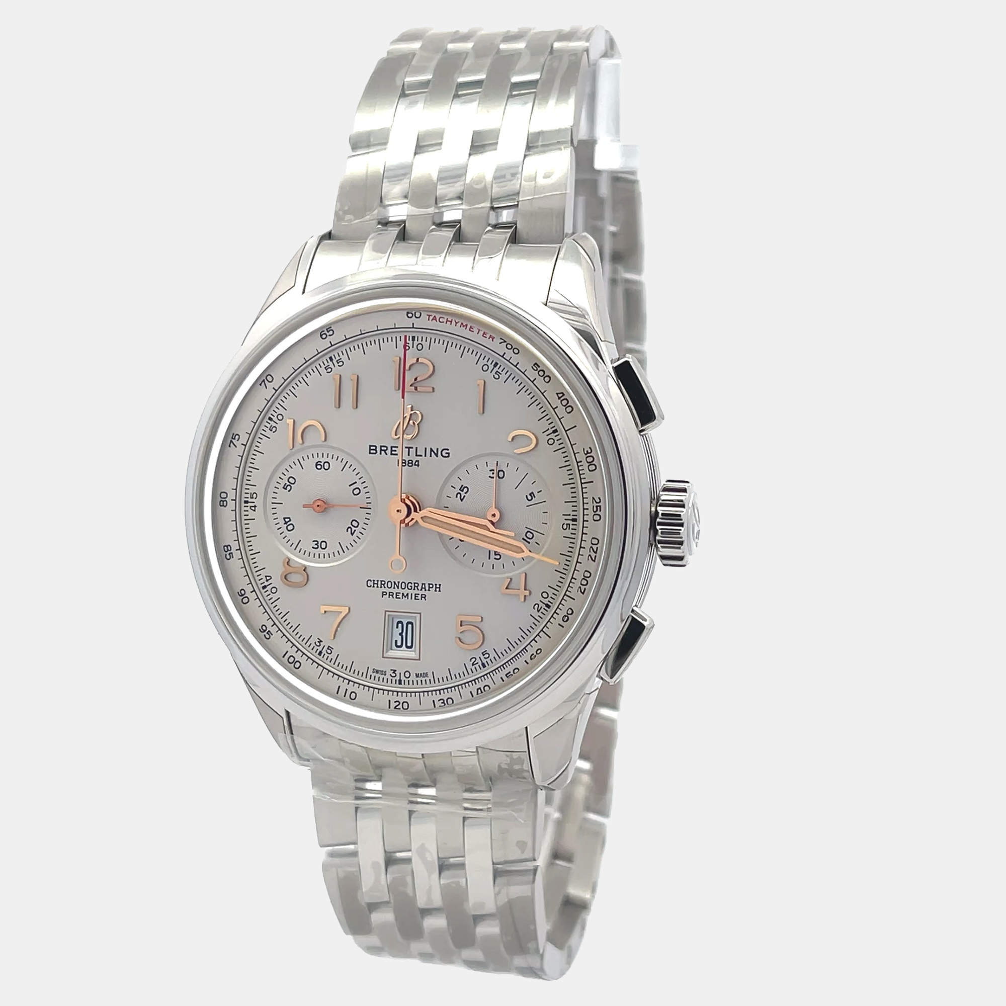 Pre Owned Breitling Premier AB0145211G1A1 Automatic Cream Stainless Steel Men’s Wristwatch 42 mm