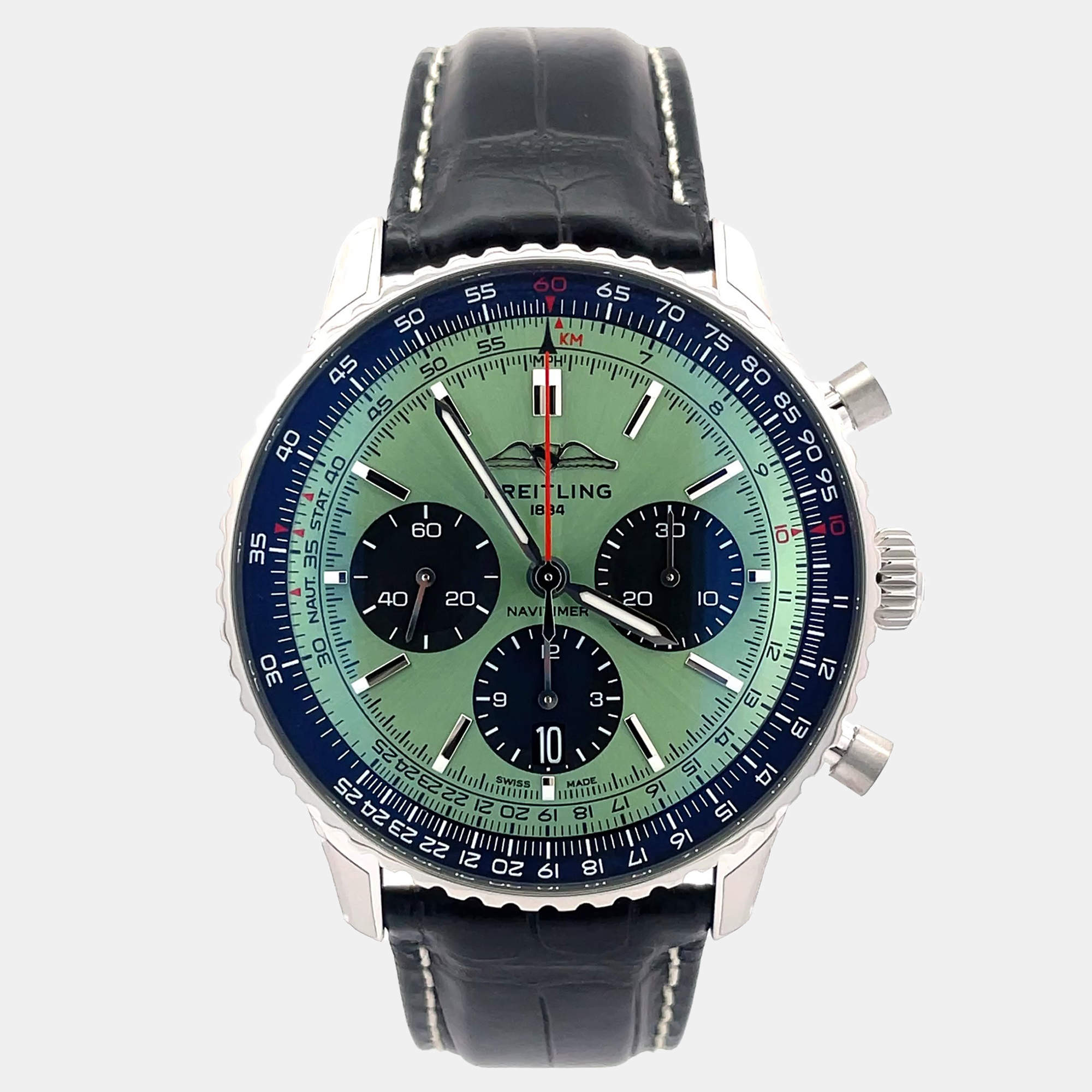 Pre Owned Breitling Navitimer AB0138241L1P1 Automatic Green Stainless Steel Men’s Wristwatch 43 mm