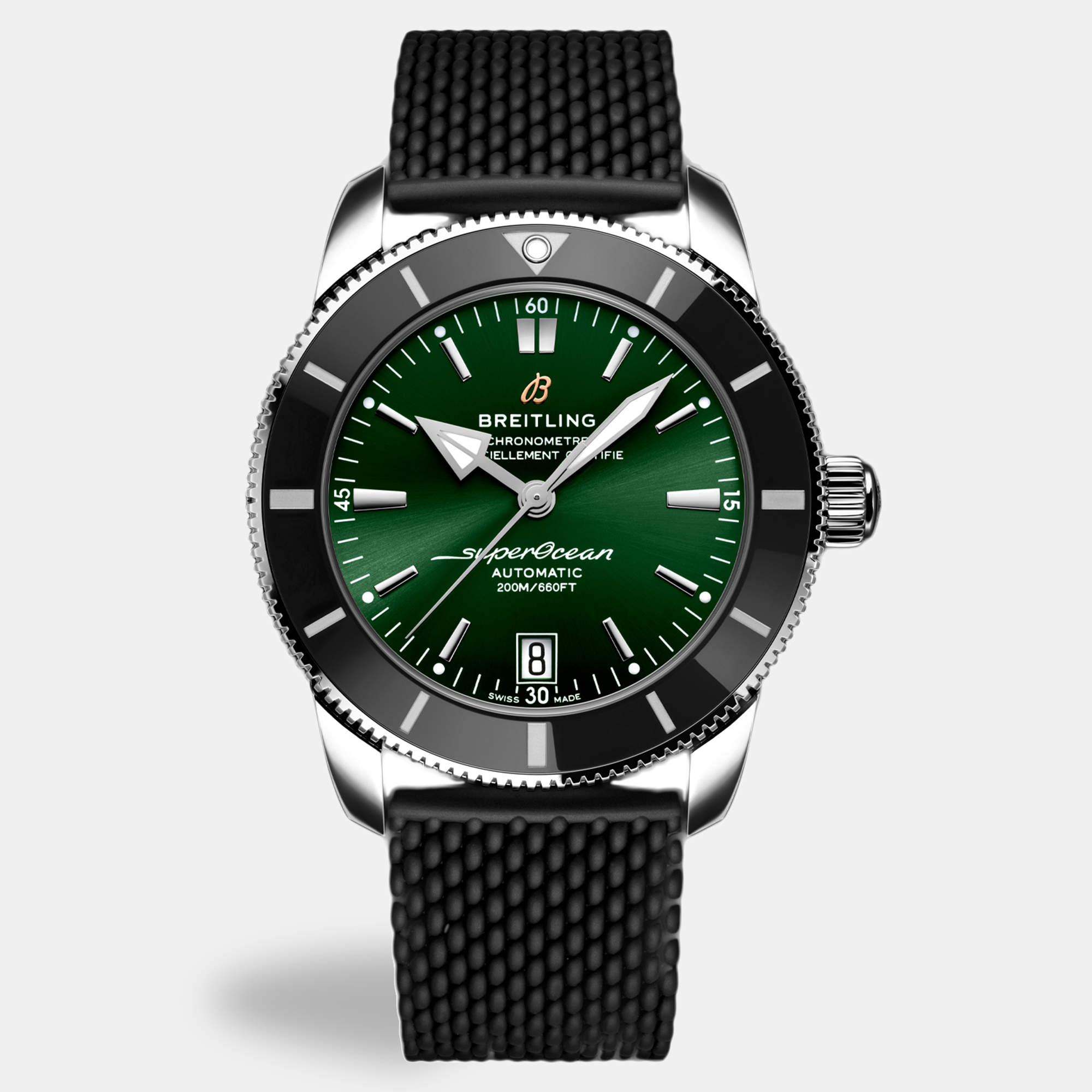 Pre Owned ساعة يد رجالية بريتلينغ سوبر أوشن AB2010121L1S1 أوتوماتيكية خضراء ستانلس ستيل 42 مم