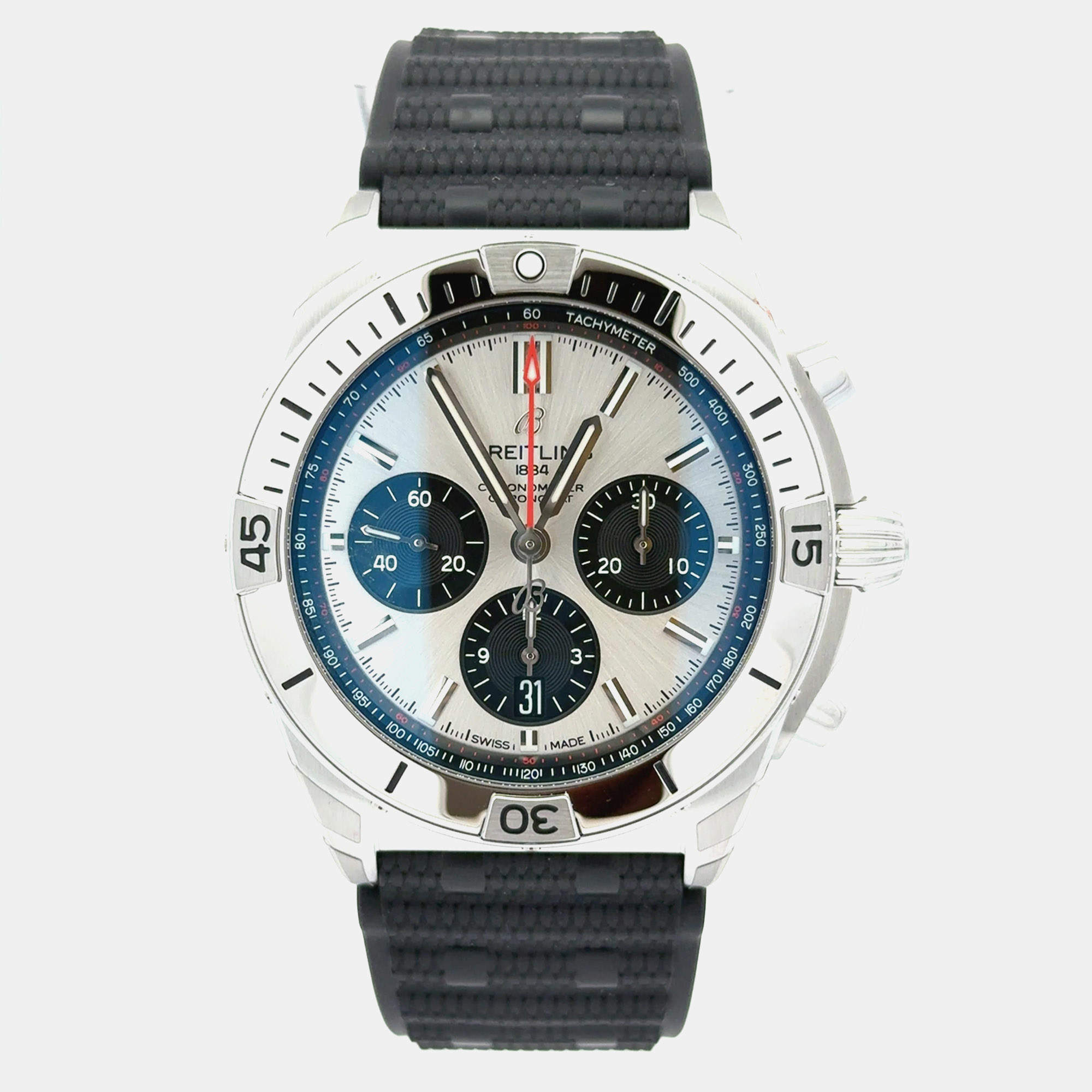 مملوكة مسبقًا ساعة يد رجالية بريتلينغ كرونومات 42 B01 AB0134101G1S2 أوتوماتيك فضية ستانلس ستيل 42 مم