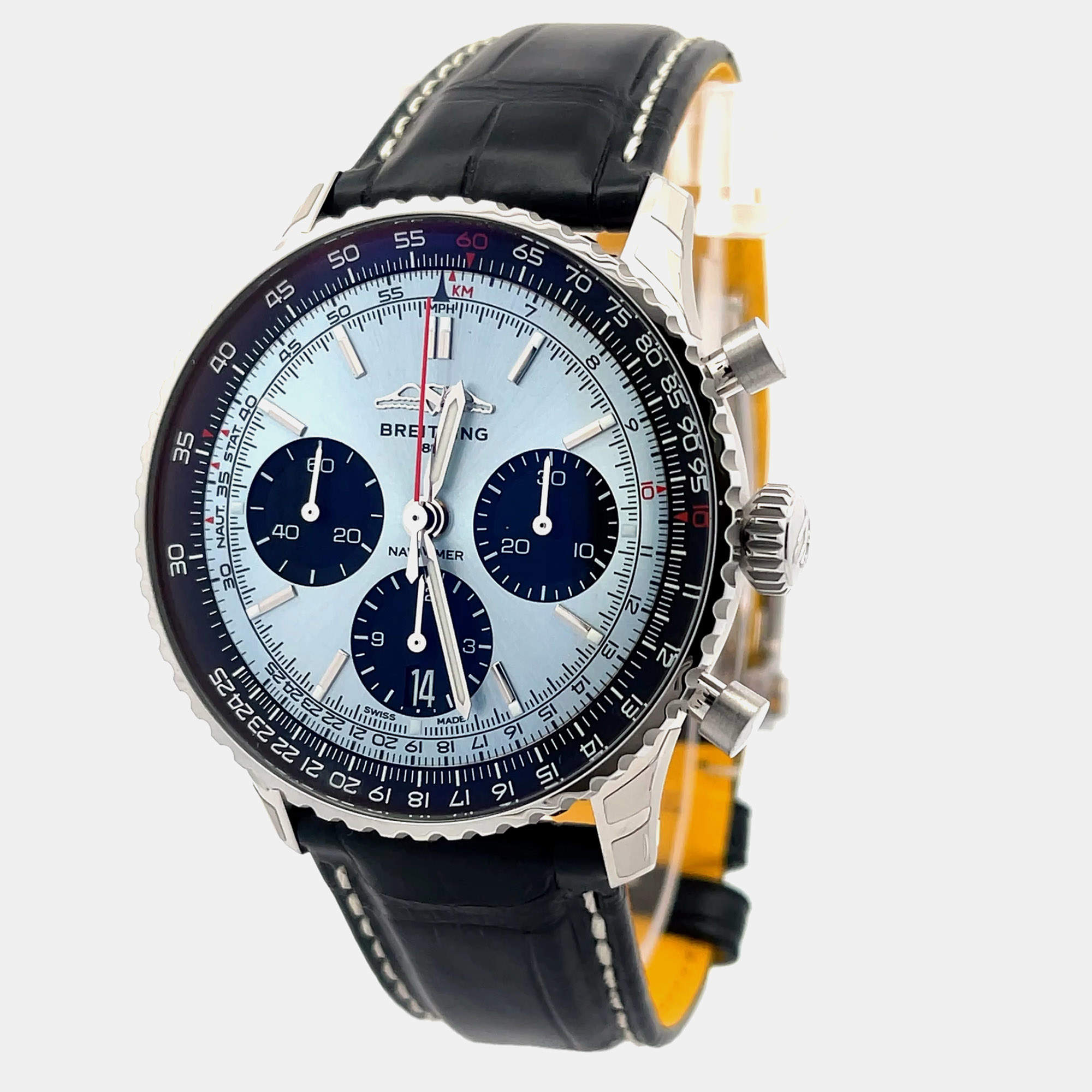 Pre Owned Breitling Navitimer 1 B01 Chronograph 41 AB0139241C2P1 Automatic Ice Blue Stainless Steel Men's Wristwatch 41mm