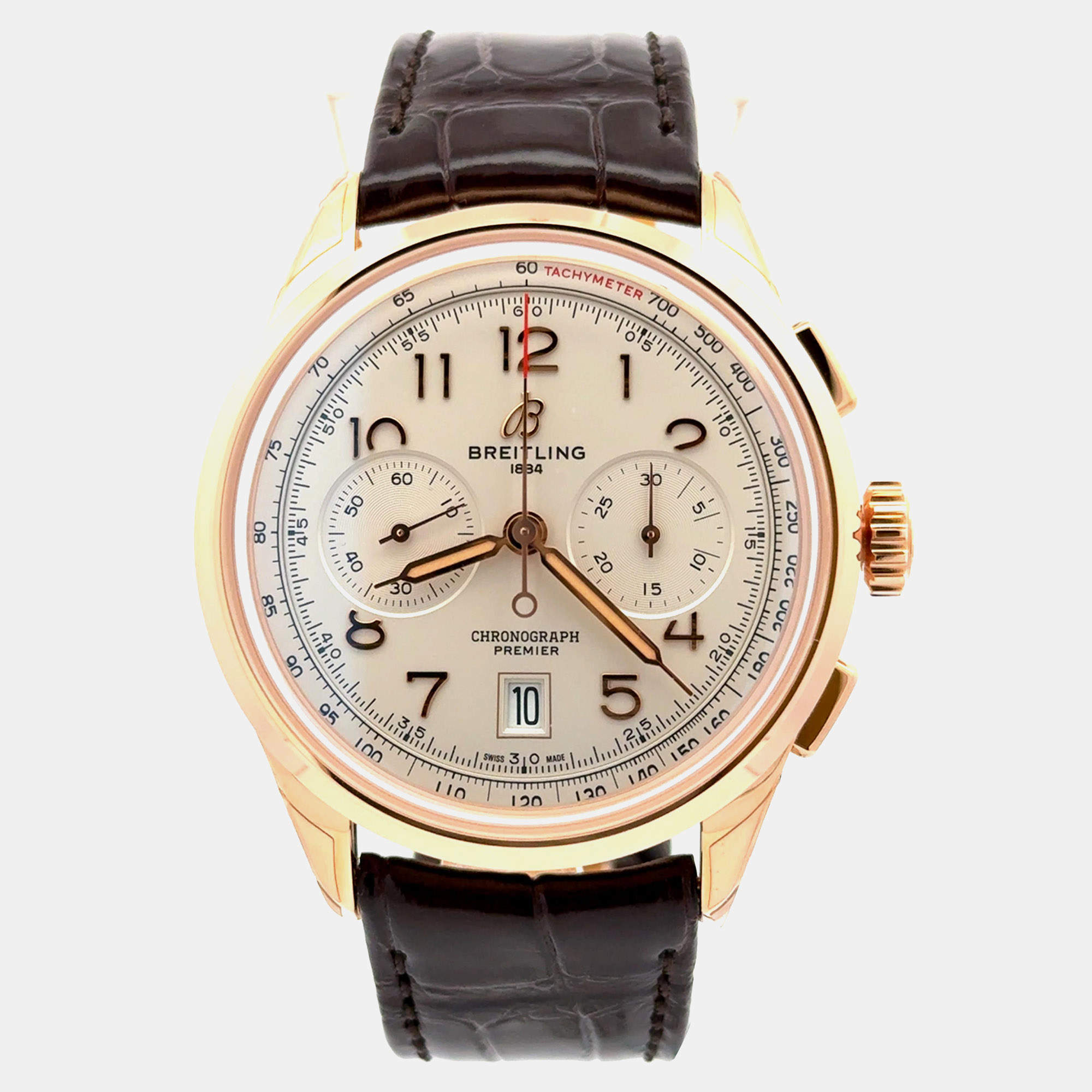 Pre Owned Breitling Premier B01 Chronograph 42 RB0145371G1P1 Automatic Champagne Rose Gold Men's Wristwatch 42mm