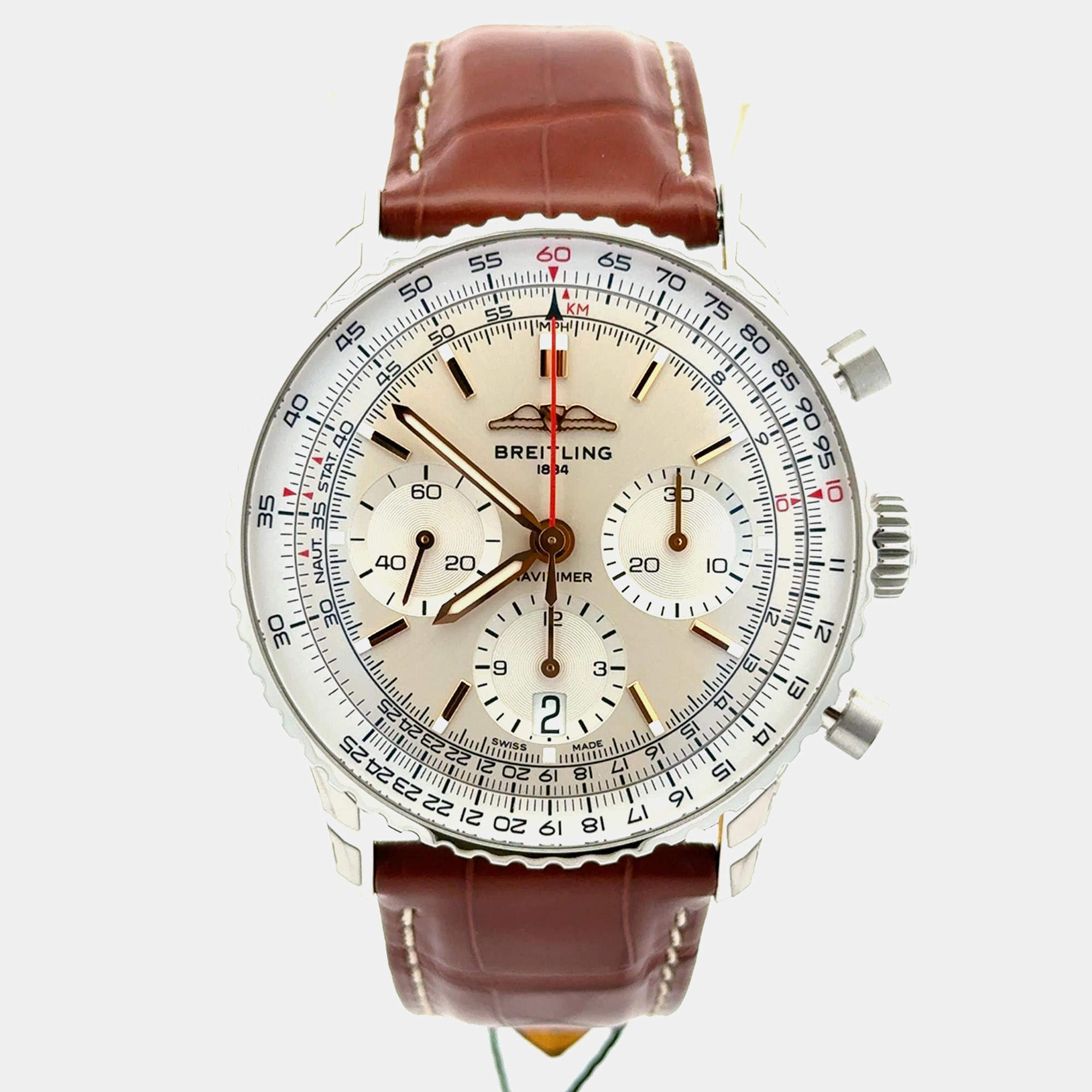 Pre Owned Breitling Navitimer 1 B01 AB0139211G1P1 Silver Stainless Steel Automatic Men's Wristwatch 41mm